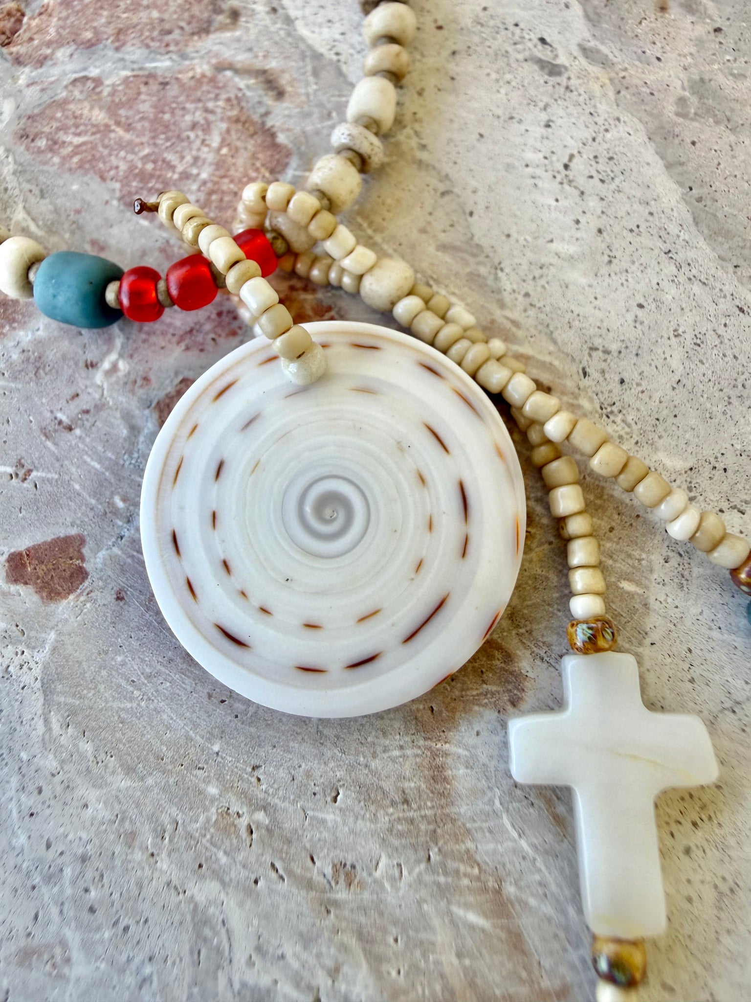 Shell Charm African Seed Beads Necklace