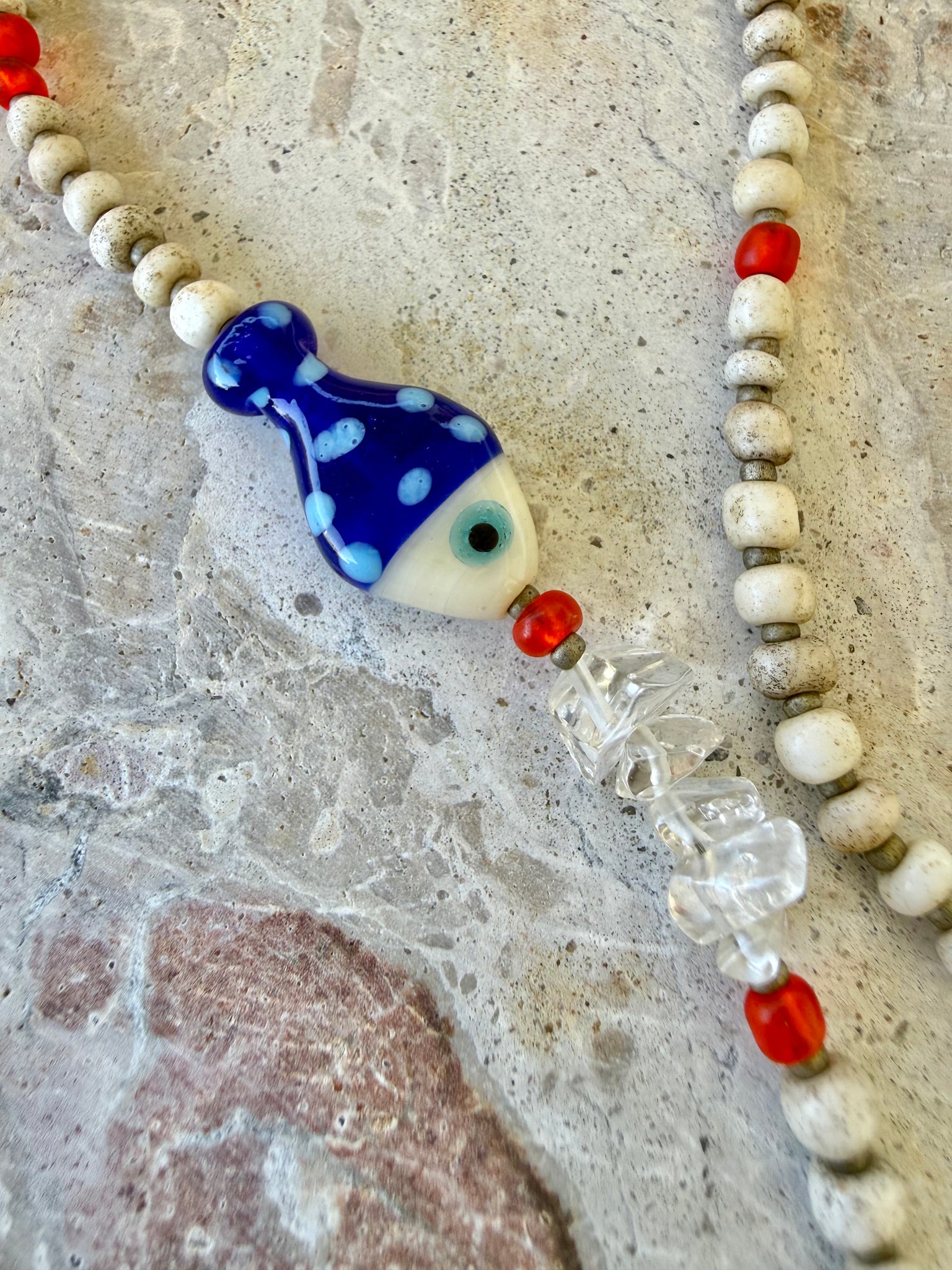 Shell Charm African Seed Beads Necklace