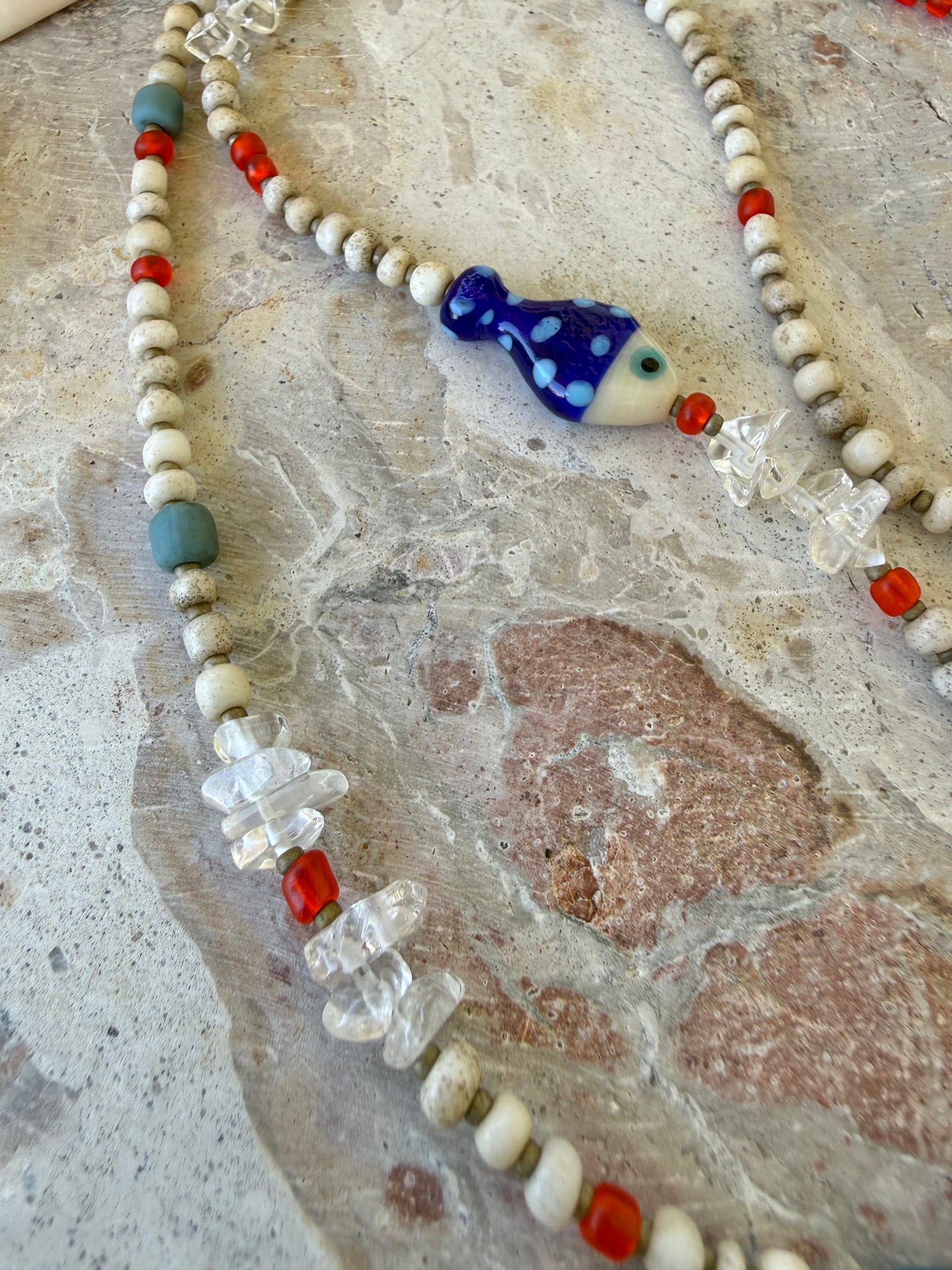 Shell Charm African Seed Beads Necklace