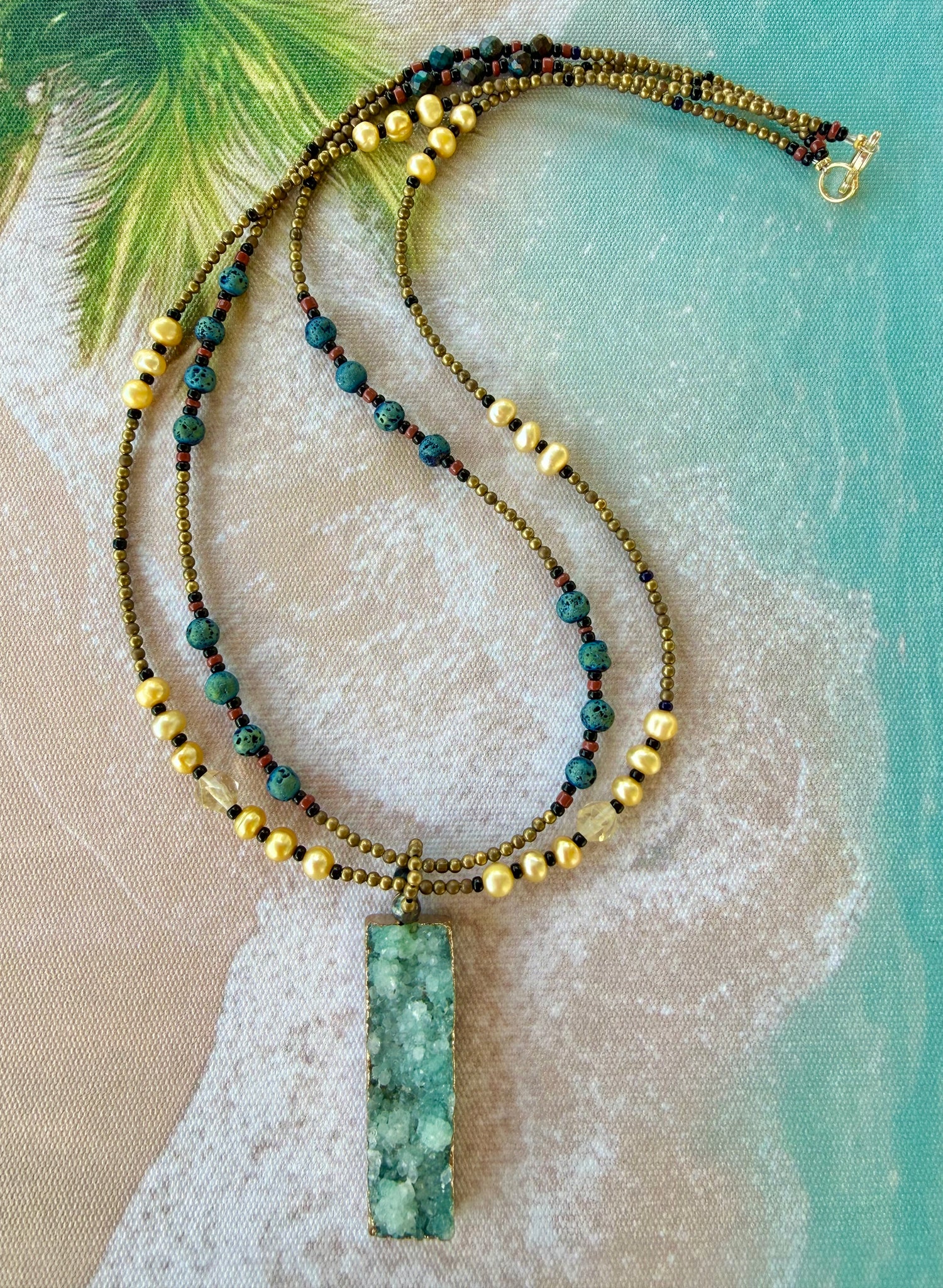 Green Quartz Crystal Bohemian Ocean Necklace