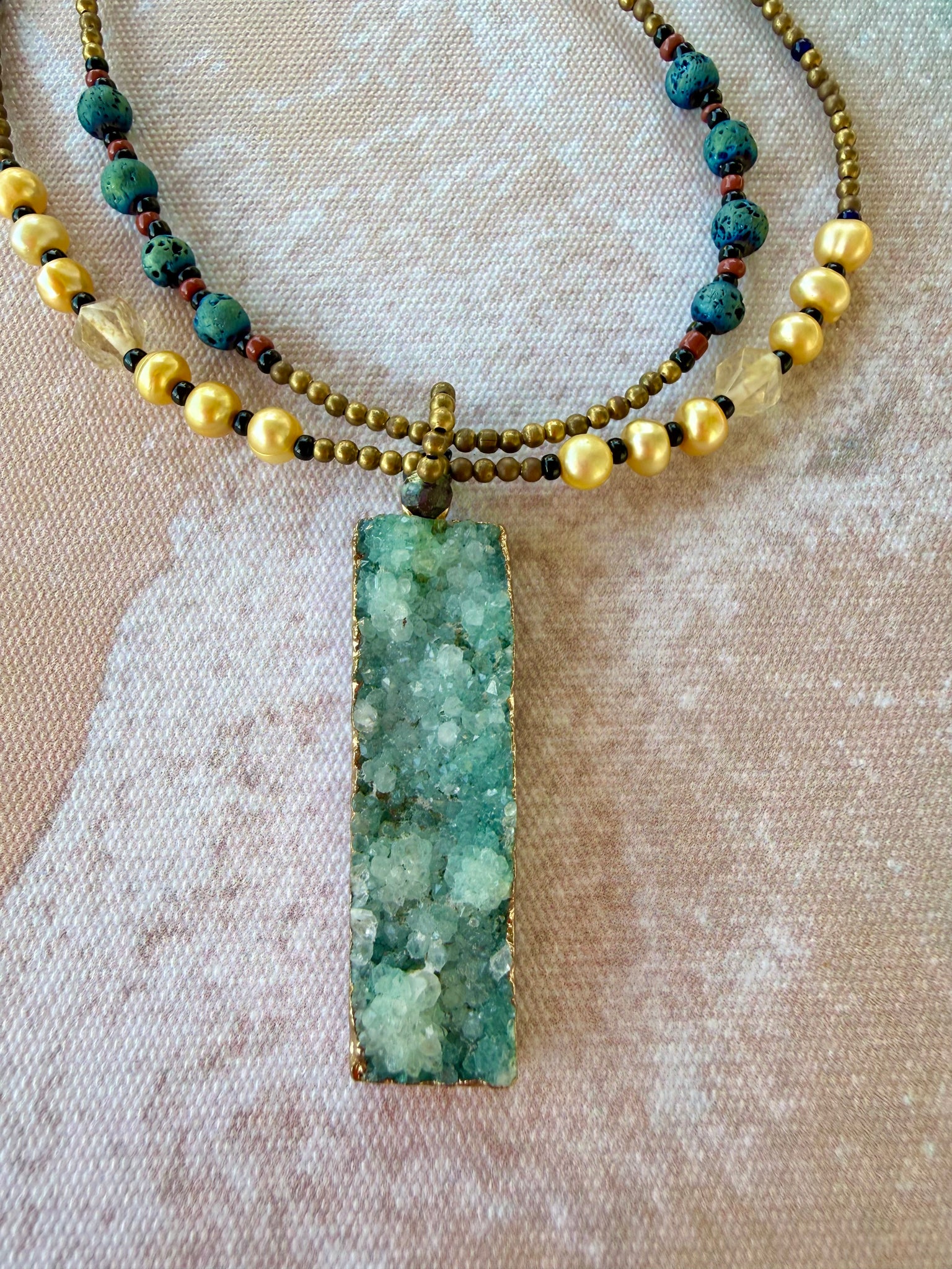 Green Quartz Crystal Bohemian Ocean Necklace