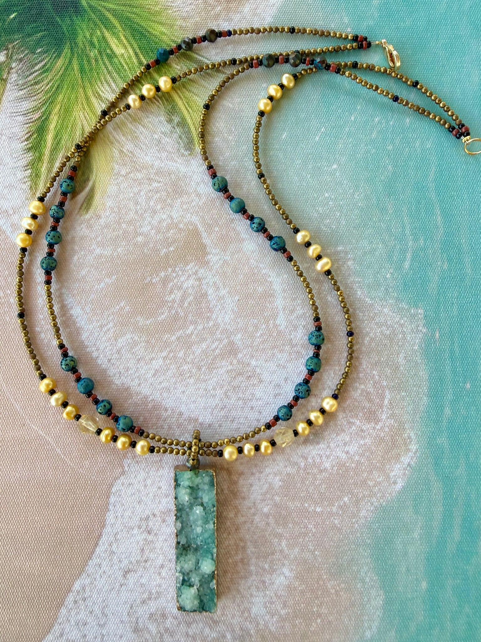 Green Quartz Crystal Bohemian Ocean Necklace