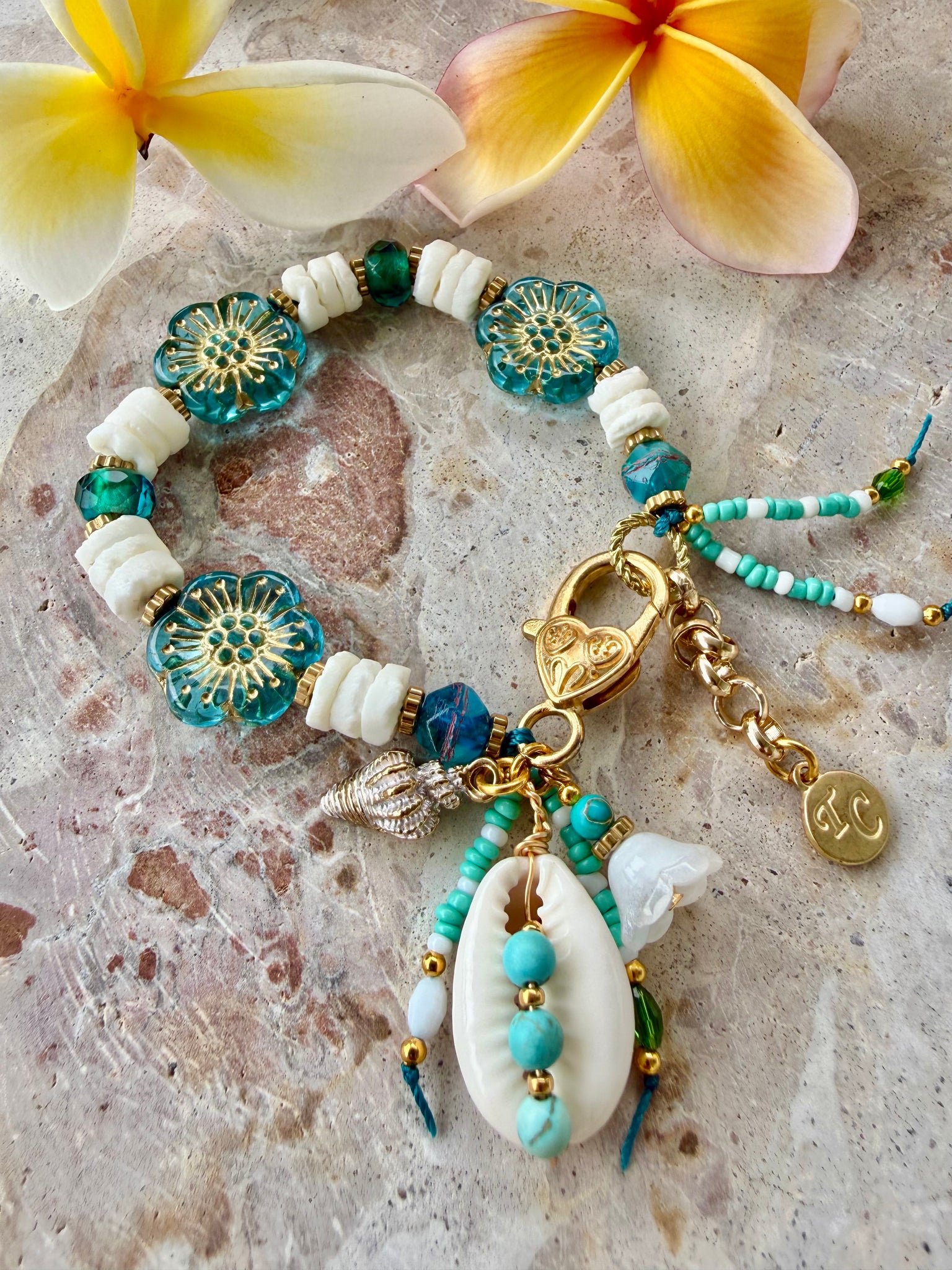 White Shell Cowrie Charm Flower Bracelet