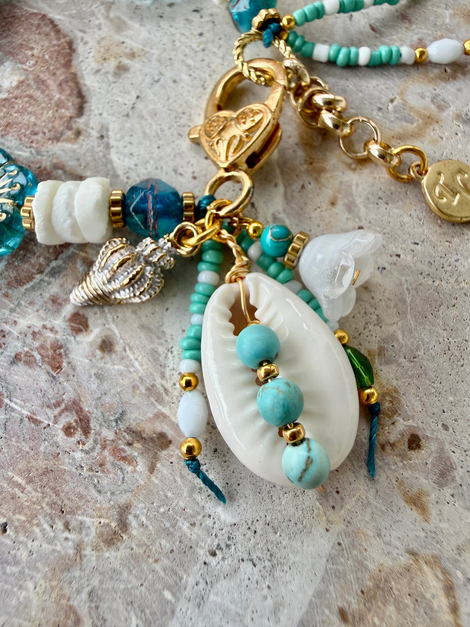 White Shell Cowrie Charm Flower Bracelet