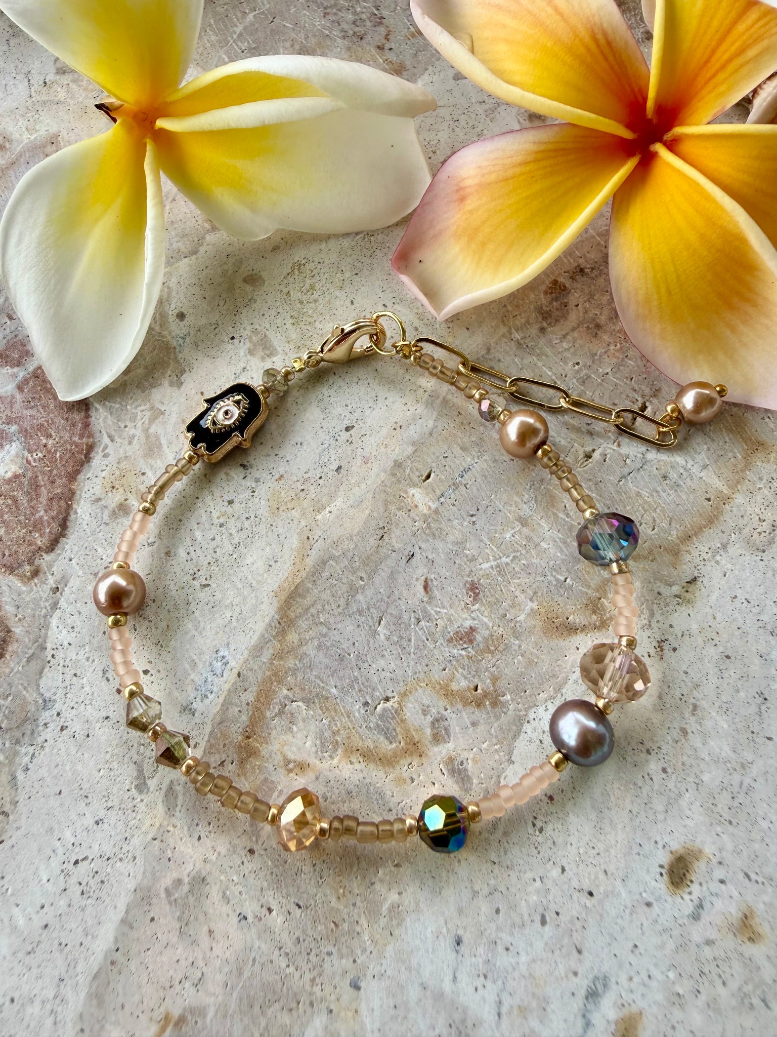 Pink Crystal Pearl Seed Bead Bracelet