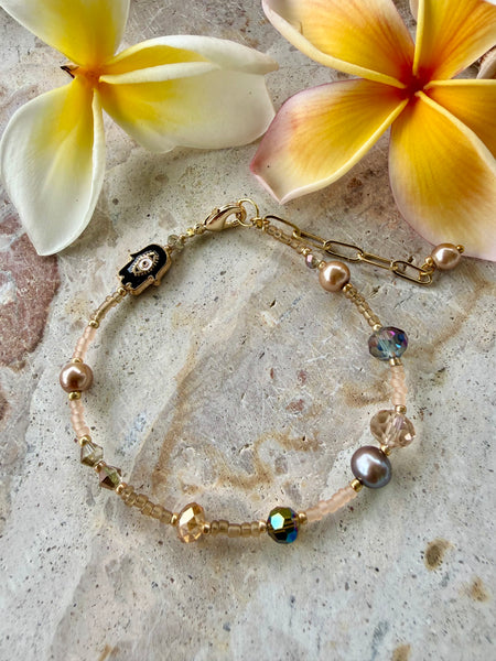 Pink Crystal Pearl Seed Bead Bracelet