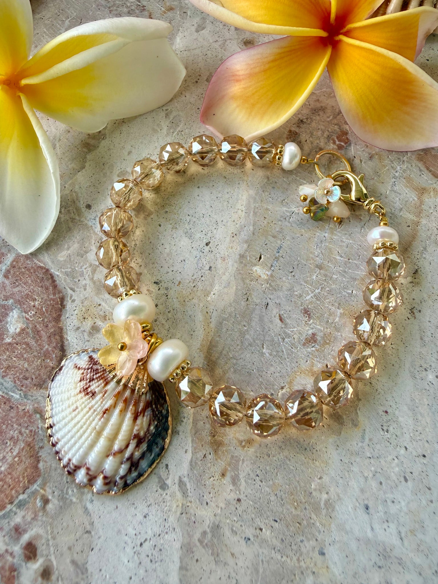 Champagne Lux Crystal Shell Charm Bracelet