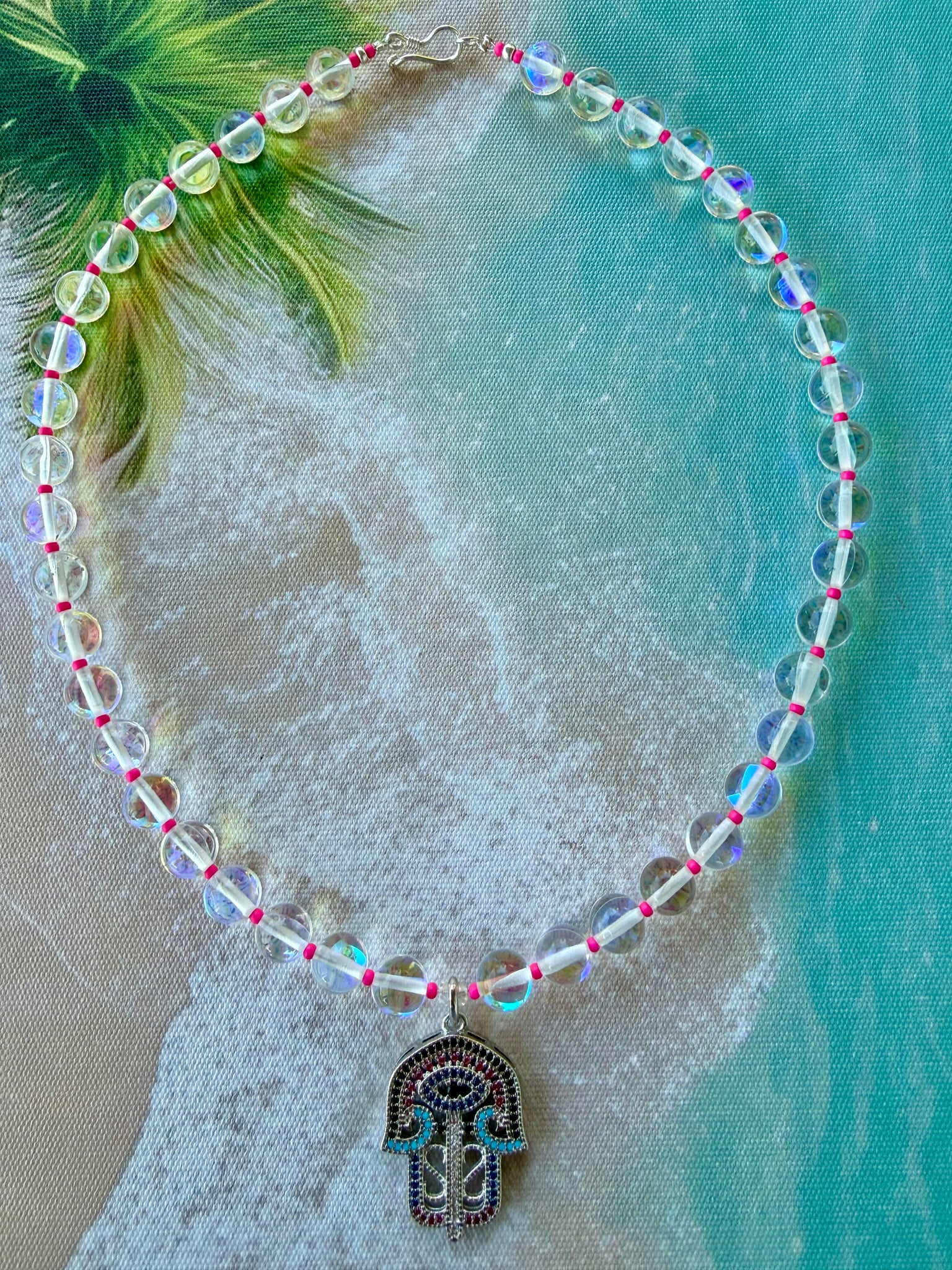 Bohemian Crystal Hasma Evil Eye Necklace