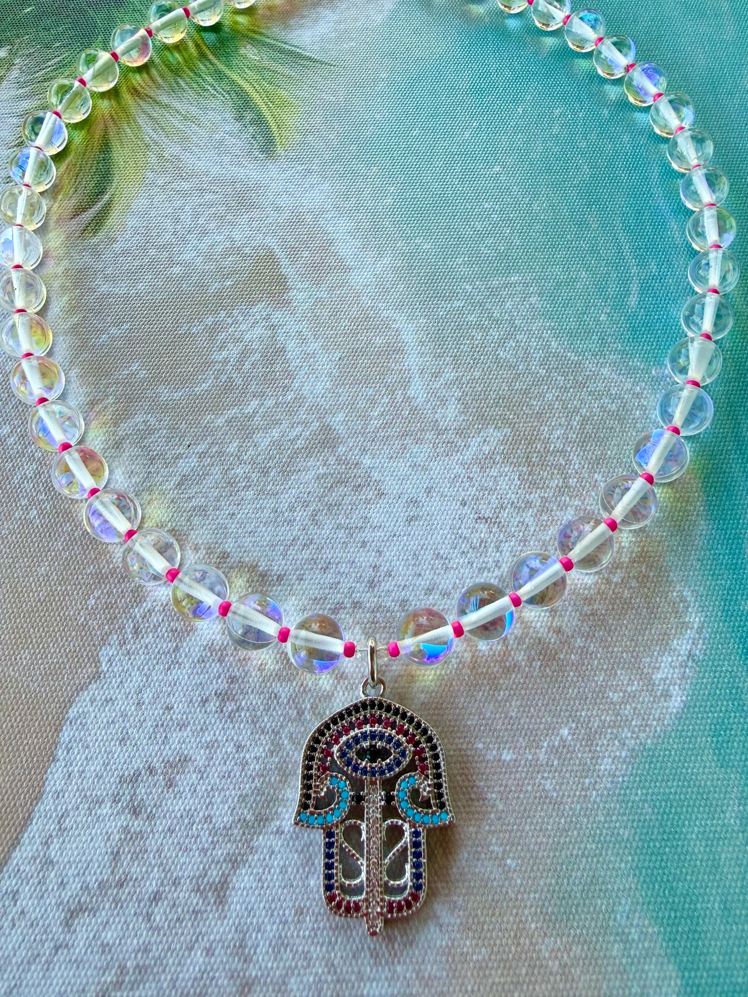 Bohemian Crystal Hasma Evil Eye Necklace