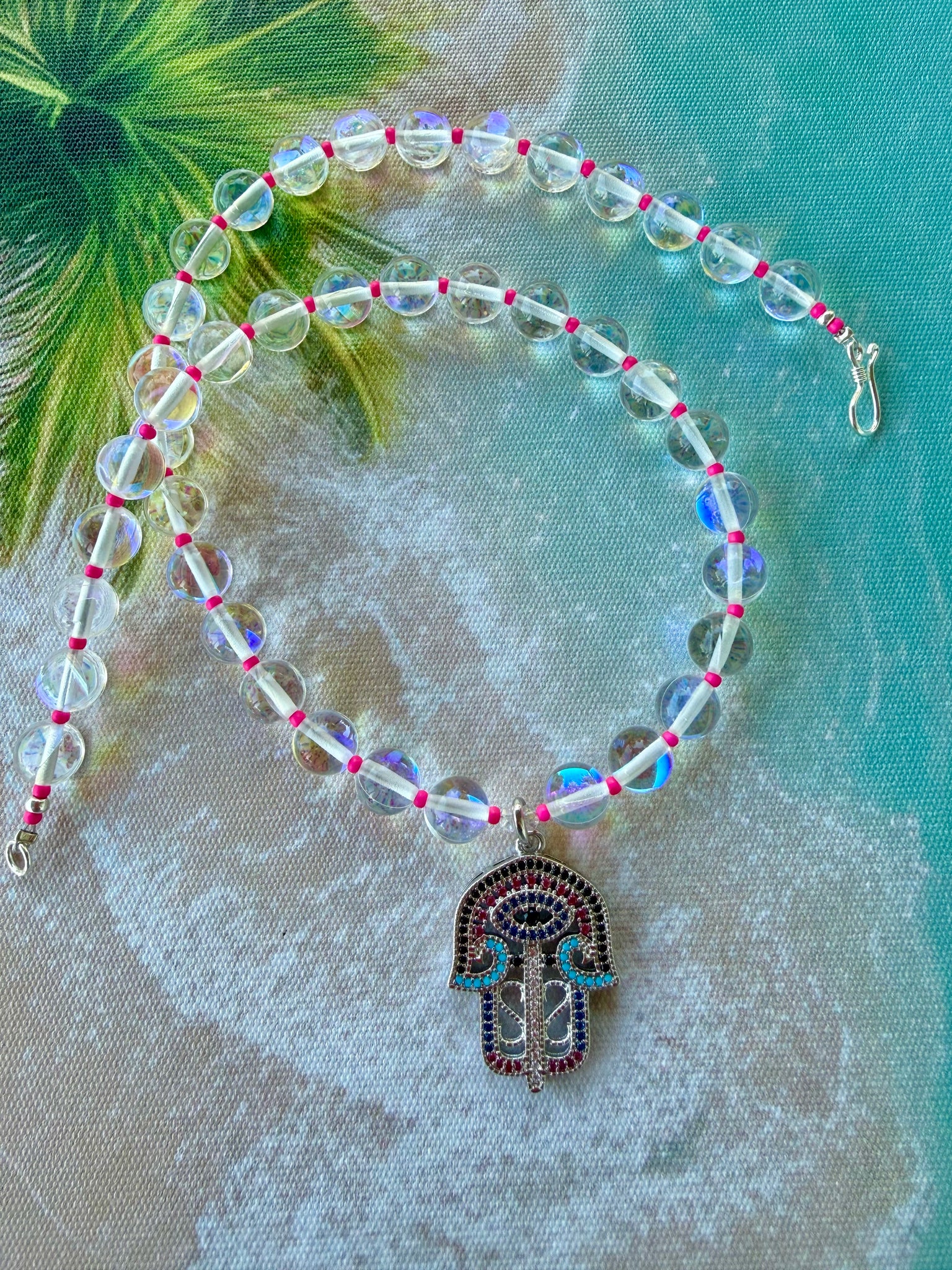 Bohemian Crystal Hasma Evil Eye Necklace