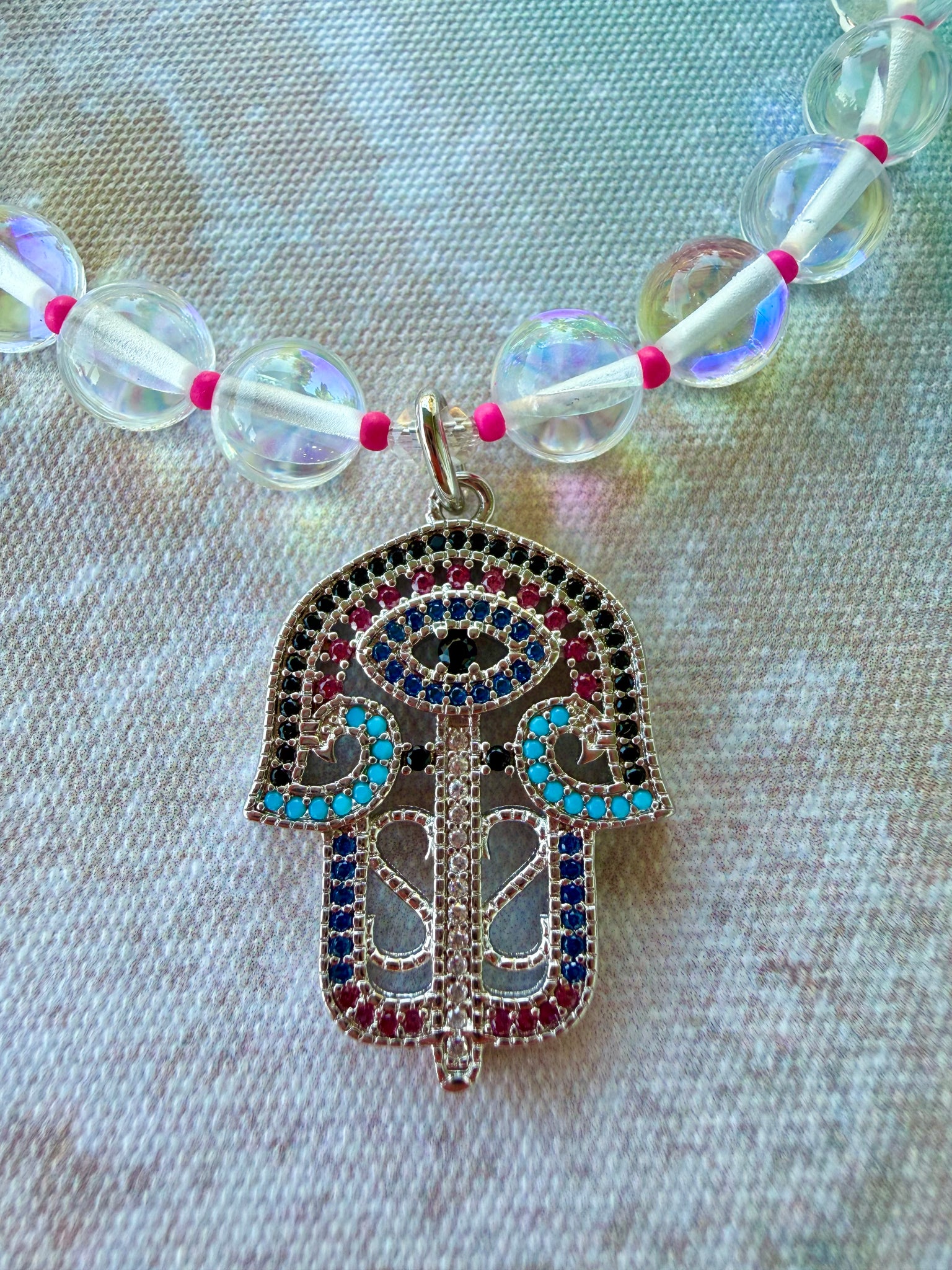 Bohemian Crystal Hasma Evil Eye Necklace