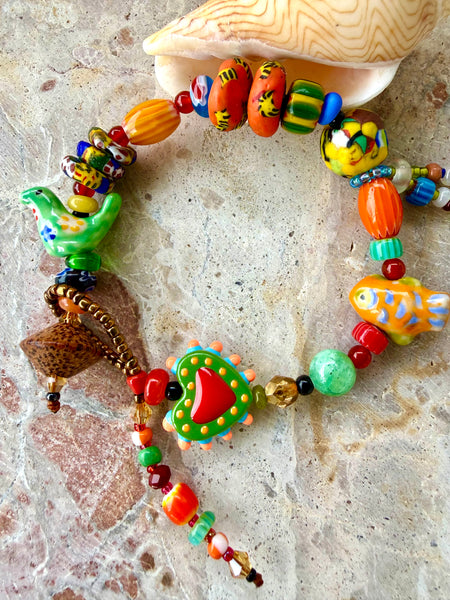 Green Bird African Beaded Bracelet