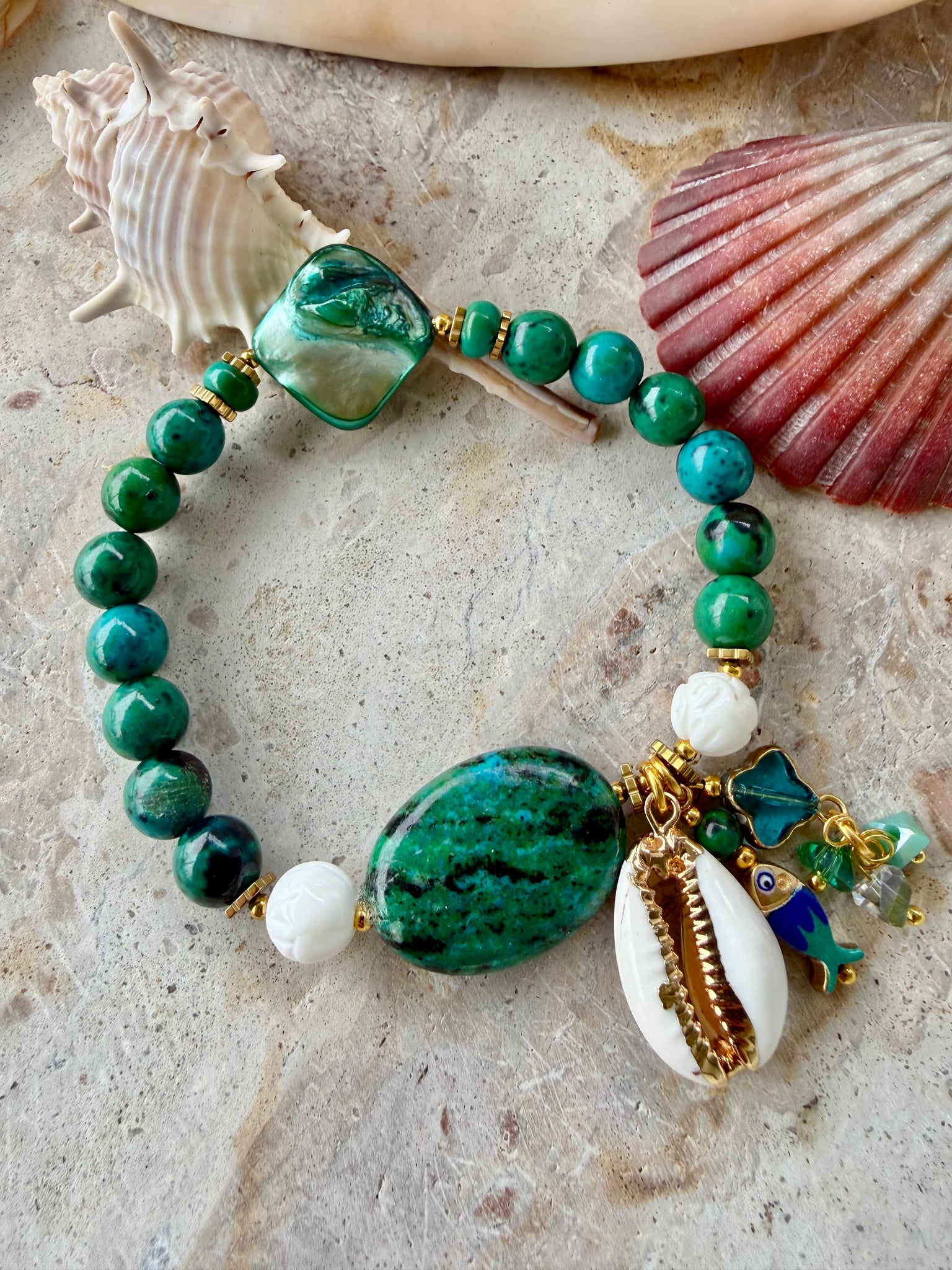 Turquoise Stone Cowrie Beach Bracelet