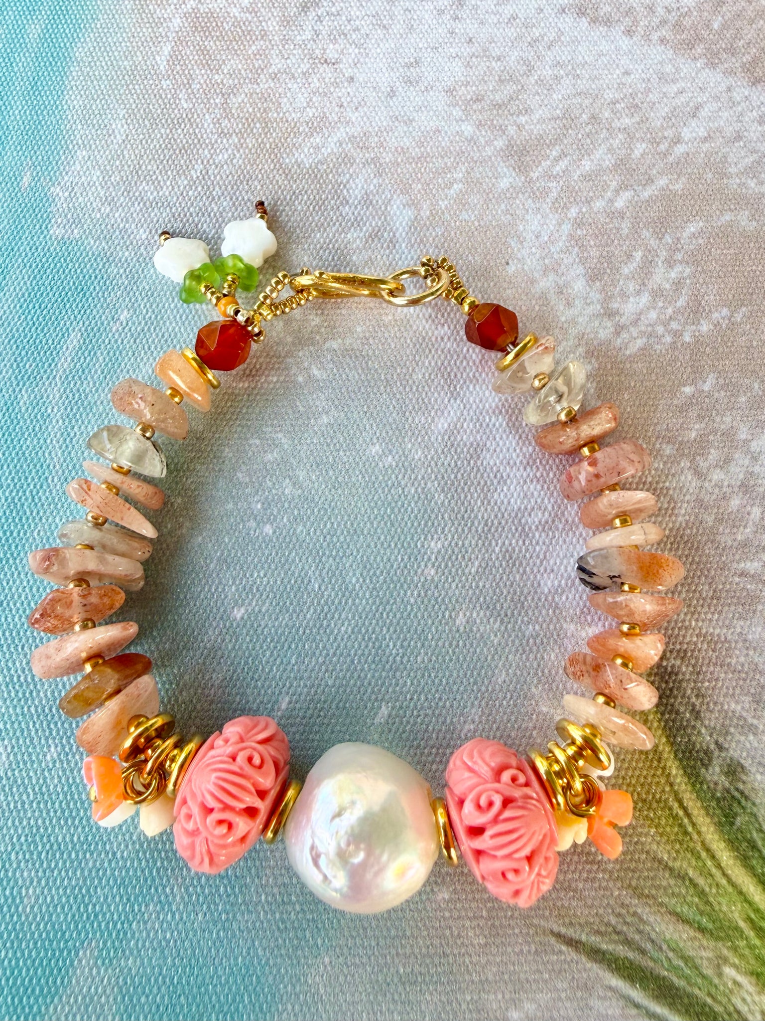 Ocean Pearl Treasure Pink Stone Bracelet