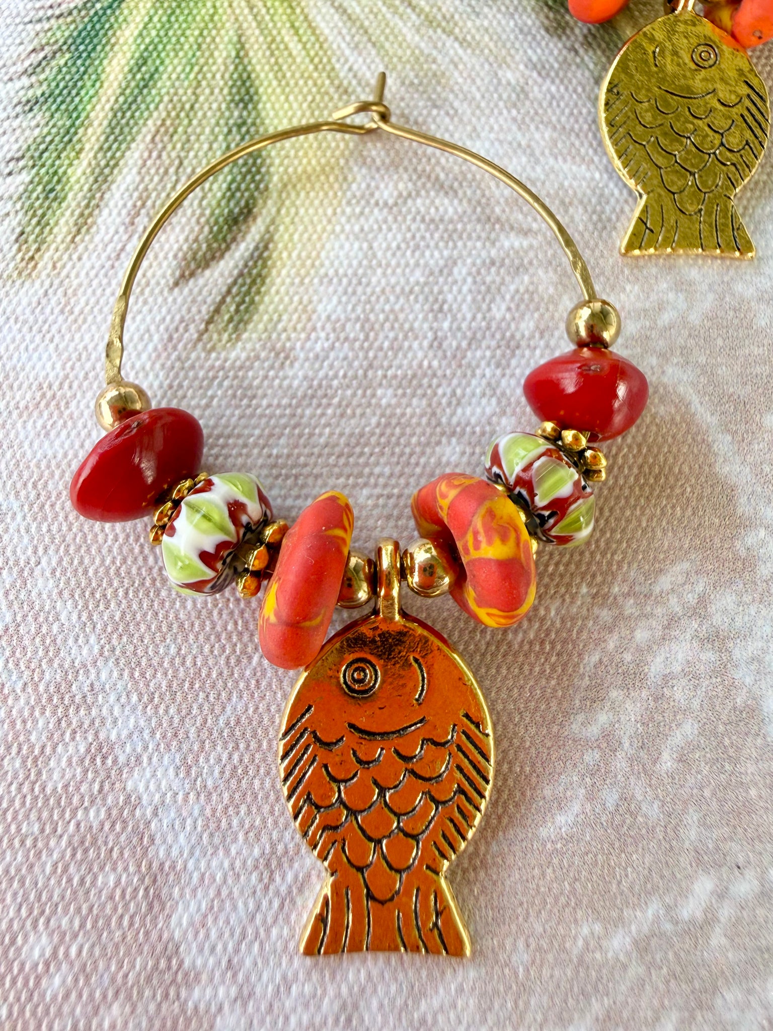 African Boho  Trade Bead Fish Earrings