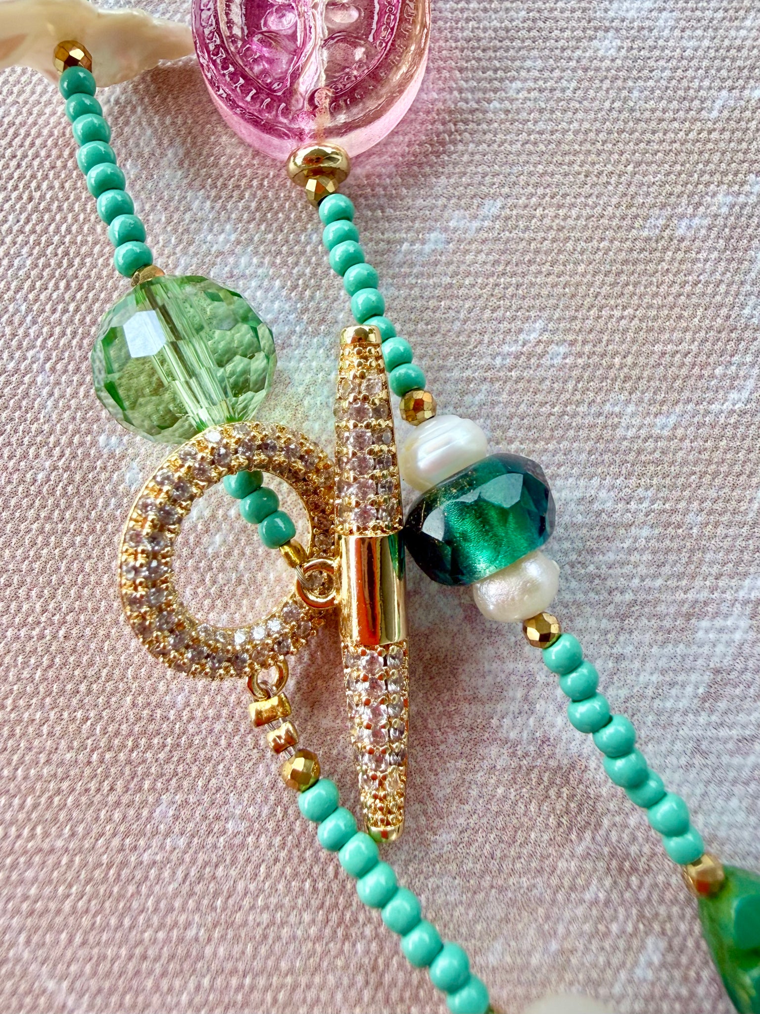 Coastal Treasure Pearl Crystal Necklace