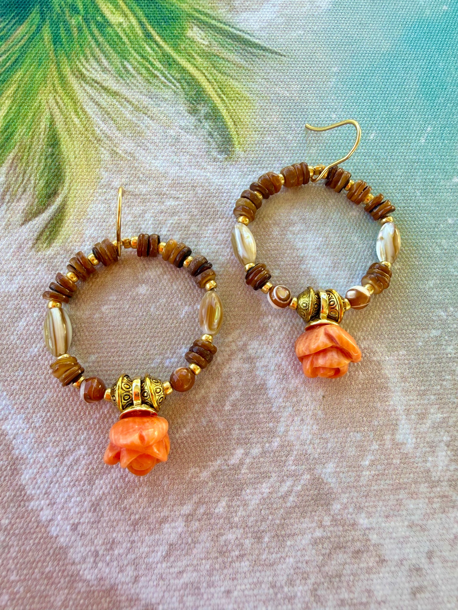 Coral Shell Earrings & Shell Coral Necklace Set