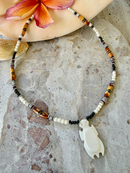 Mens Tribal Shell Turtle Necklace