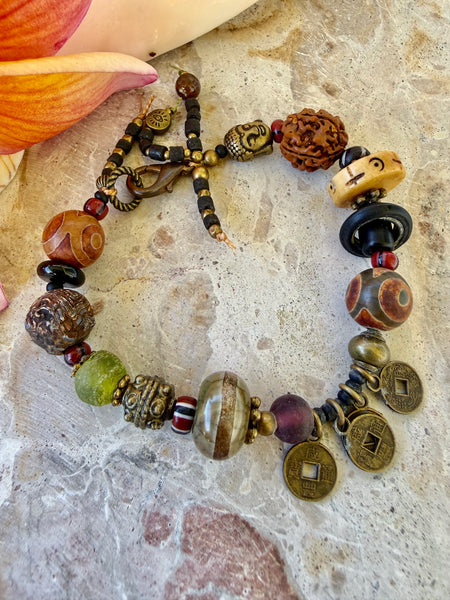 Tibetan Coin Stone Beaded Bracelet
