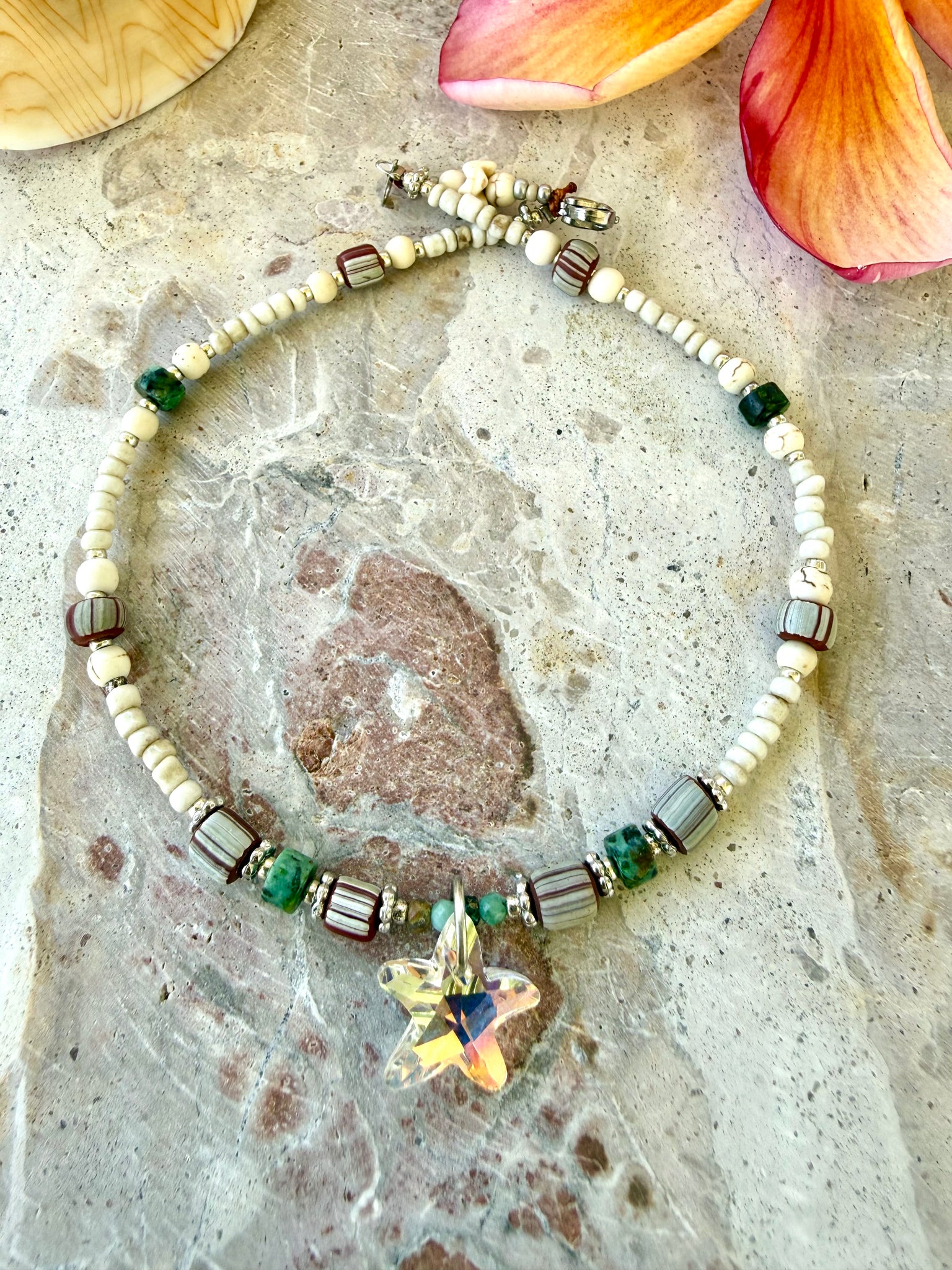 Seed Bead Crystal Starfish Anklet