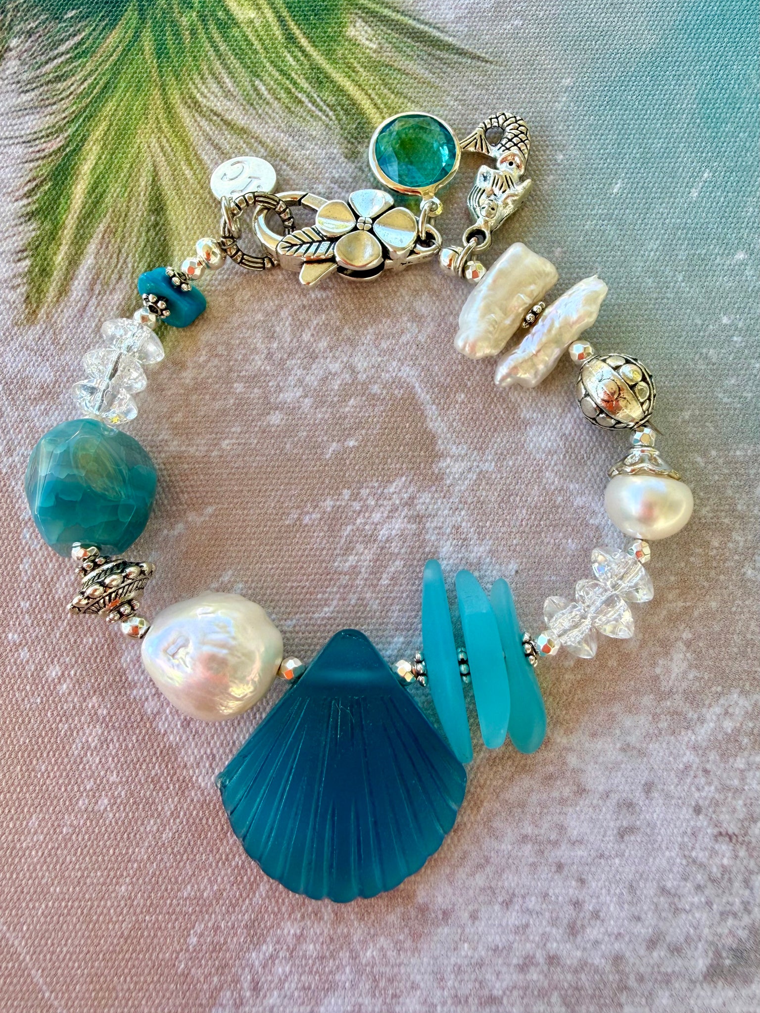 Ocean Treasure Sea Glass Shell Bracelet