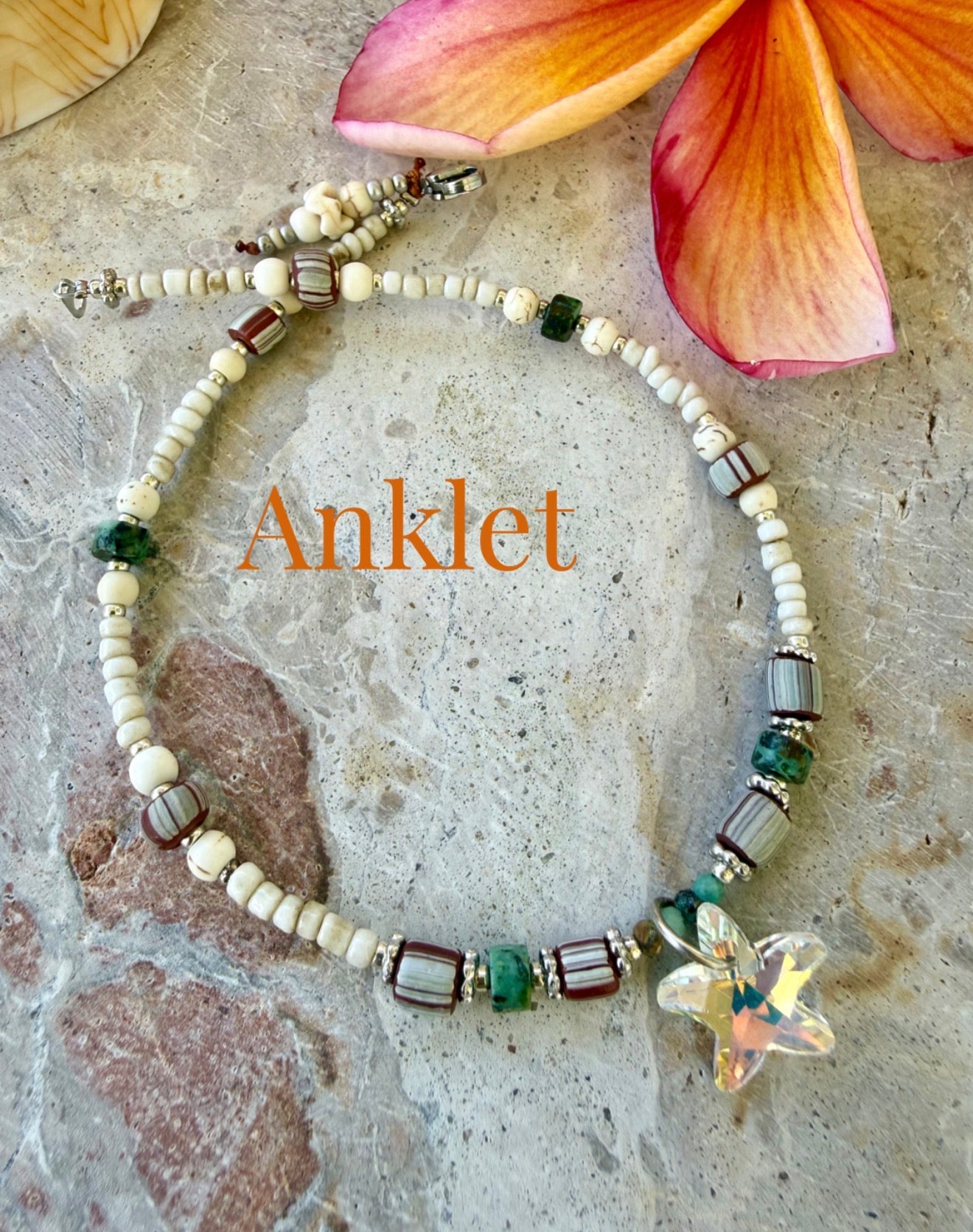Seed Bead Crystal Starfish Anklet