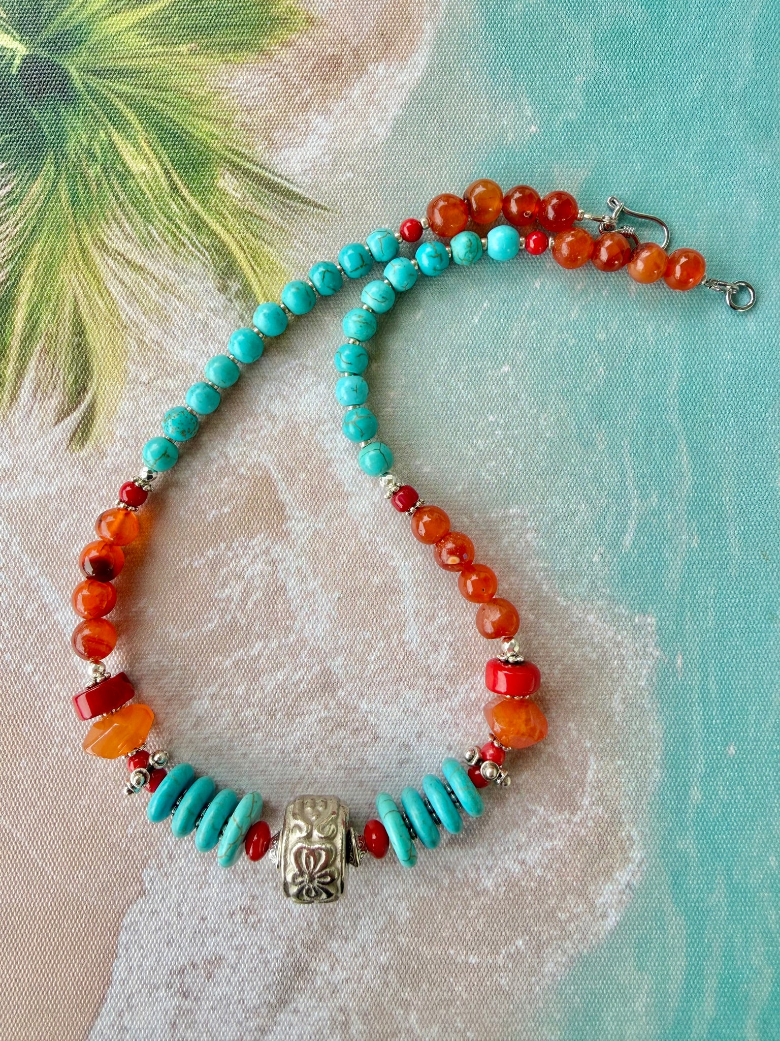 Turquoise Stone &  Red Coral Necklace