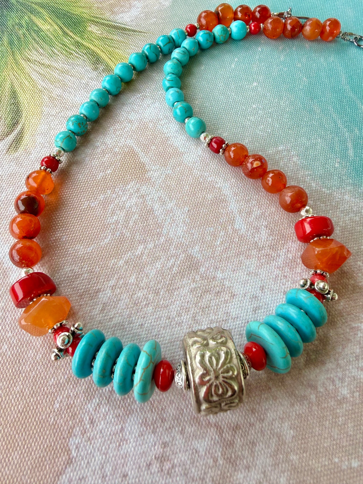 Turquoise Stone &  Red Coral Necklace