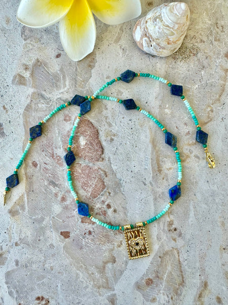 Lapis Stone Seed Bead Necklace