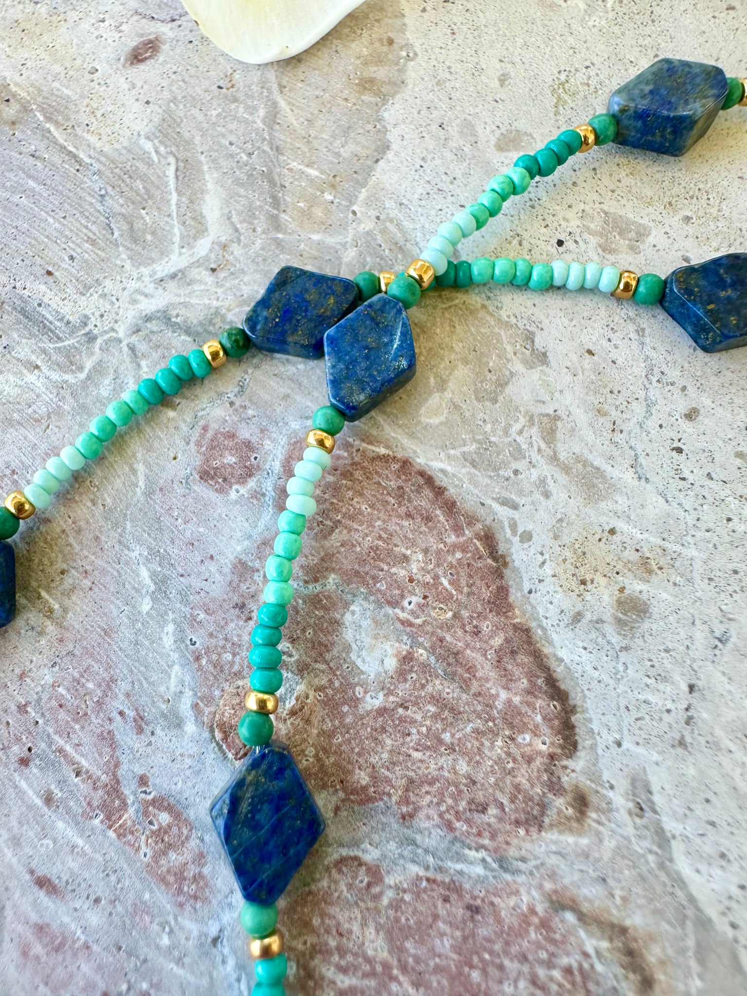 Lapis Stone Seed Bead Necklace