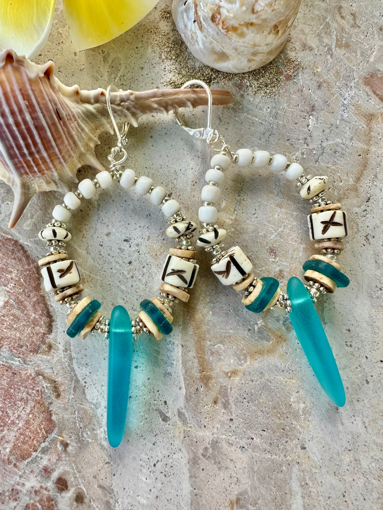 Boho Blue Sea Glass Earrings