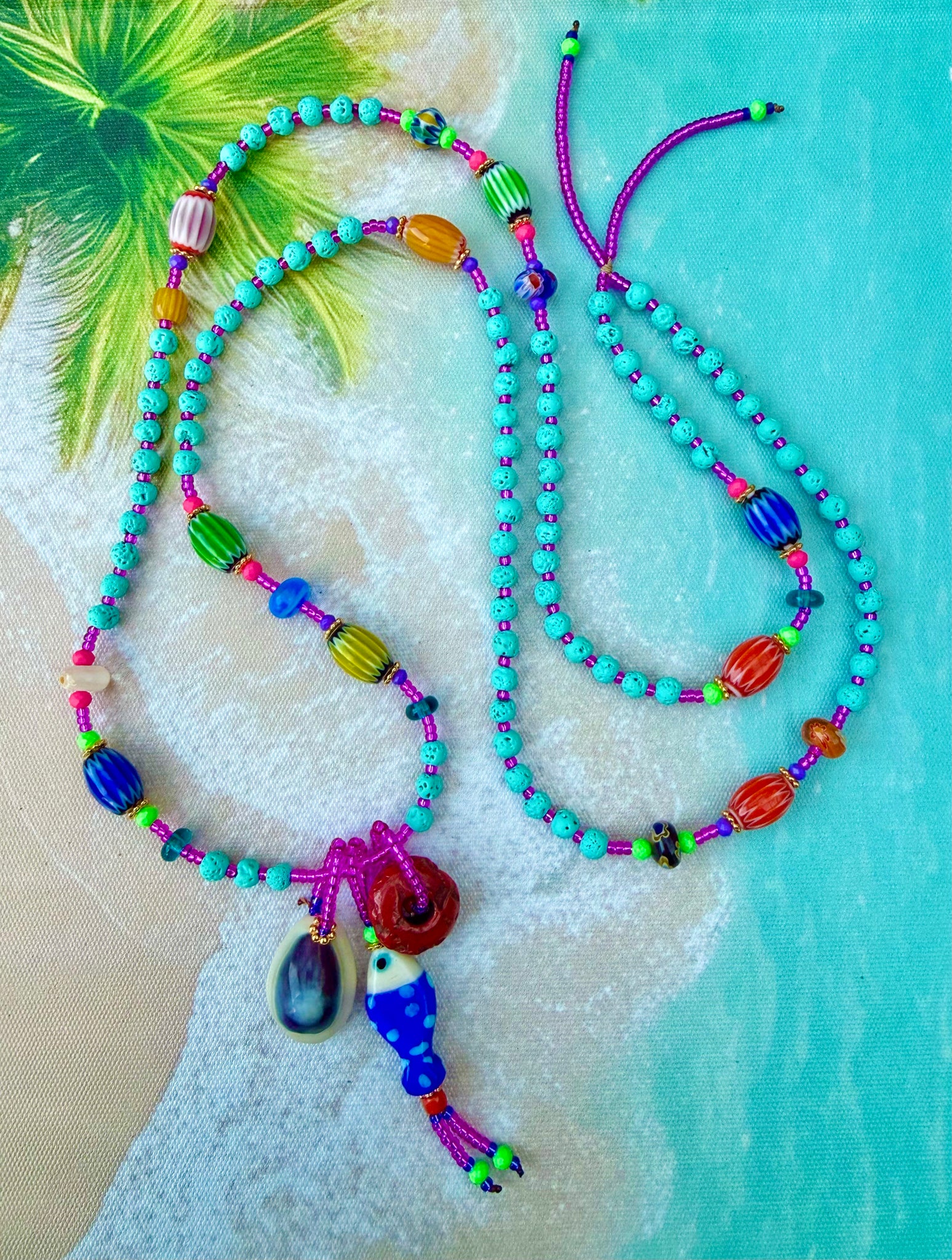 Boho Island Fish & Shell Beaded Necklace