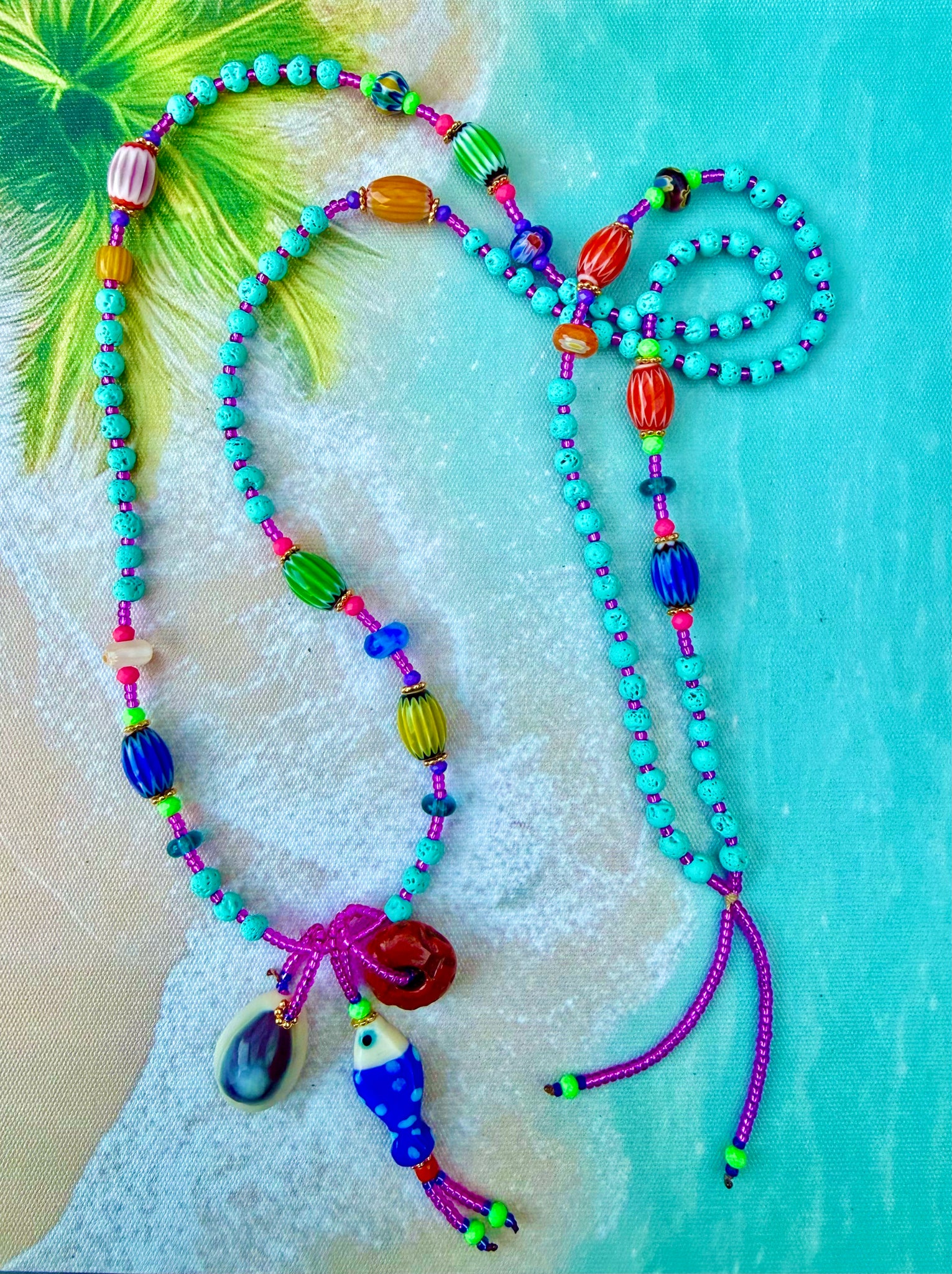 Boho Island Fish & Shell Beaded Necklace
