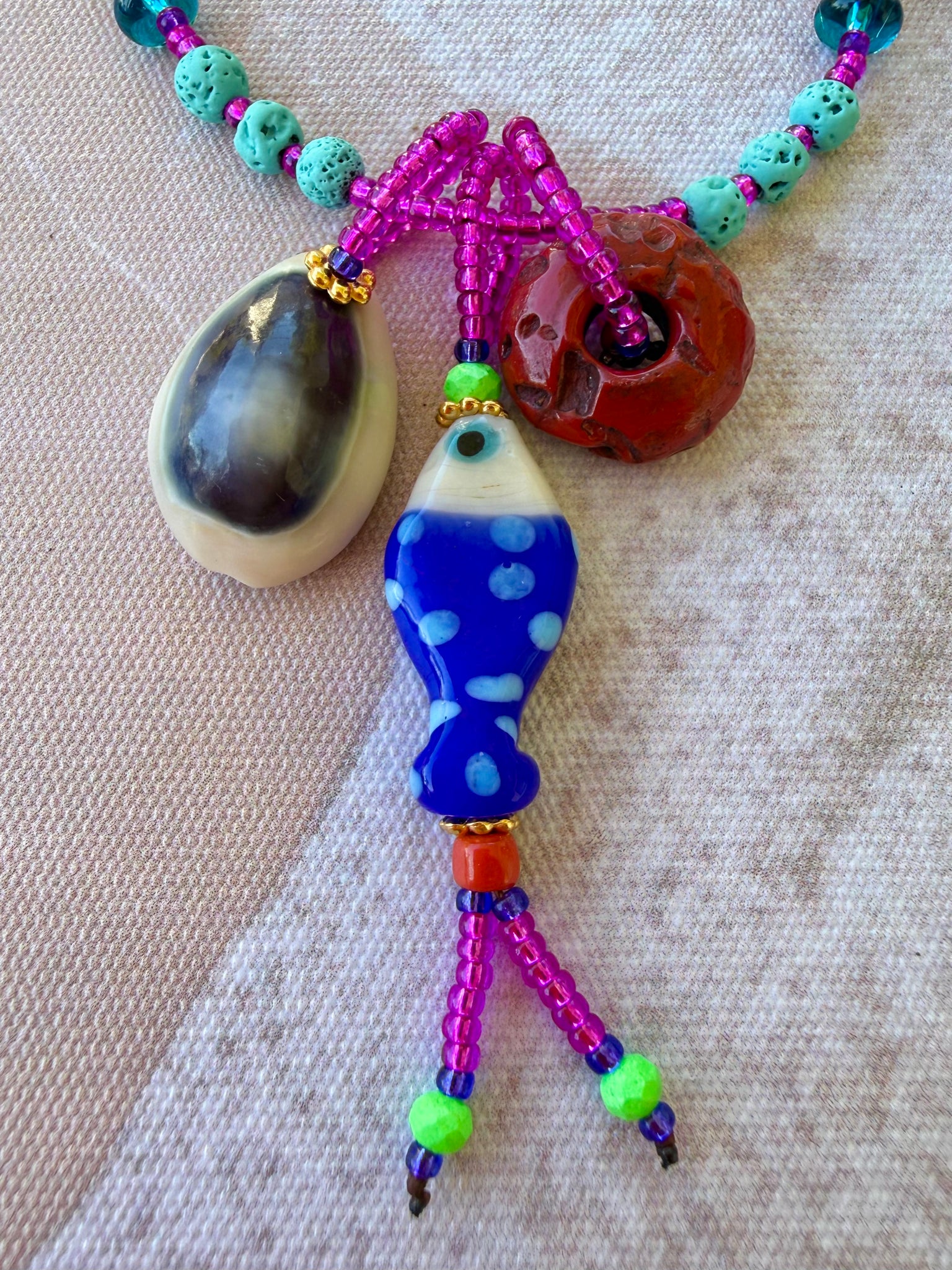 Boho Island Fish & Shell Beaded Necklace