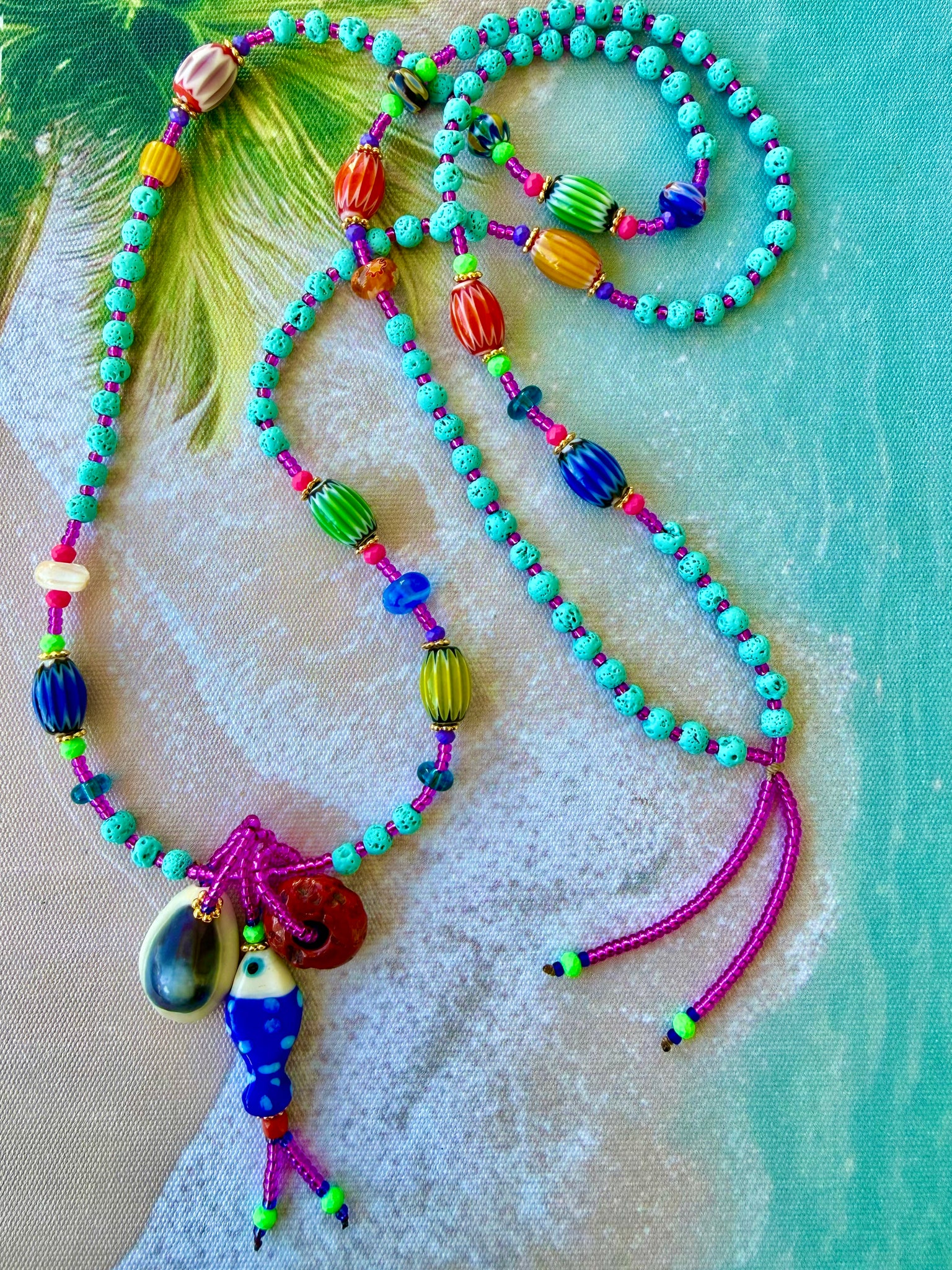 Boho Island Fish & Shell Beaded Necklace