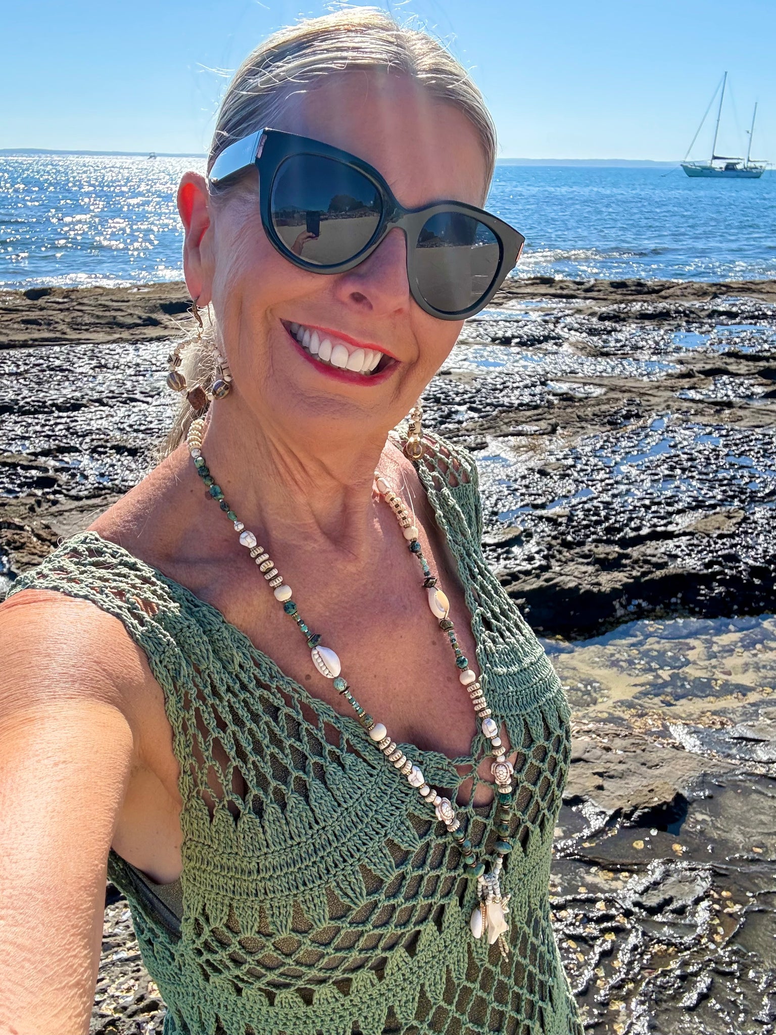 Turquoise Stone Beach Shell Beaded Necklace