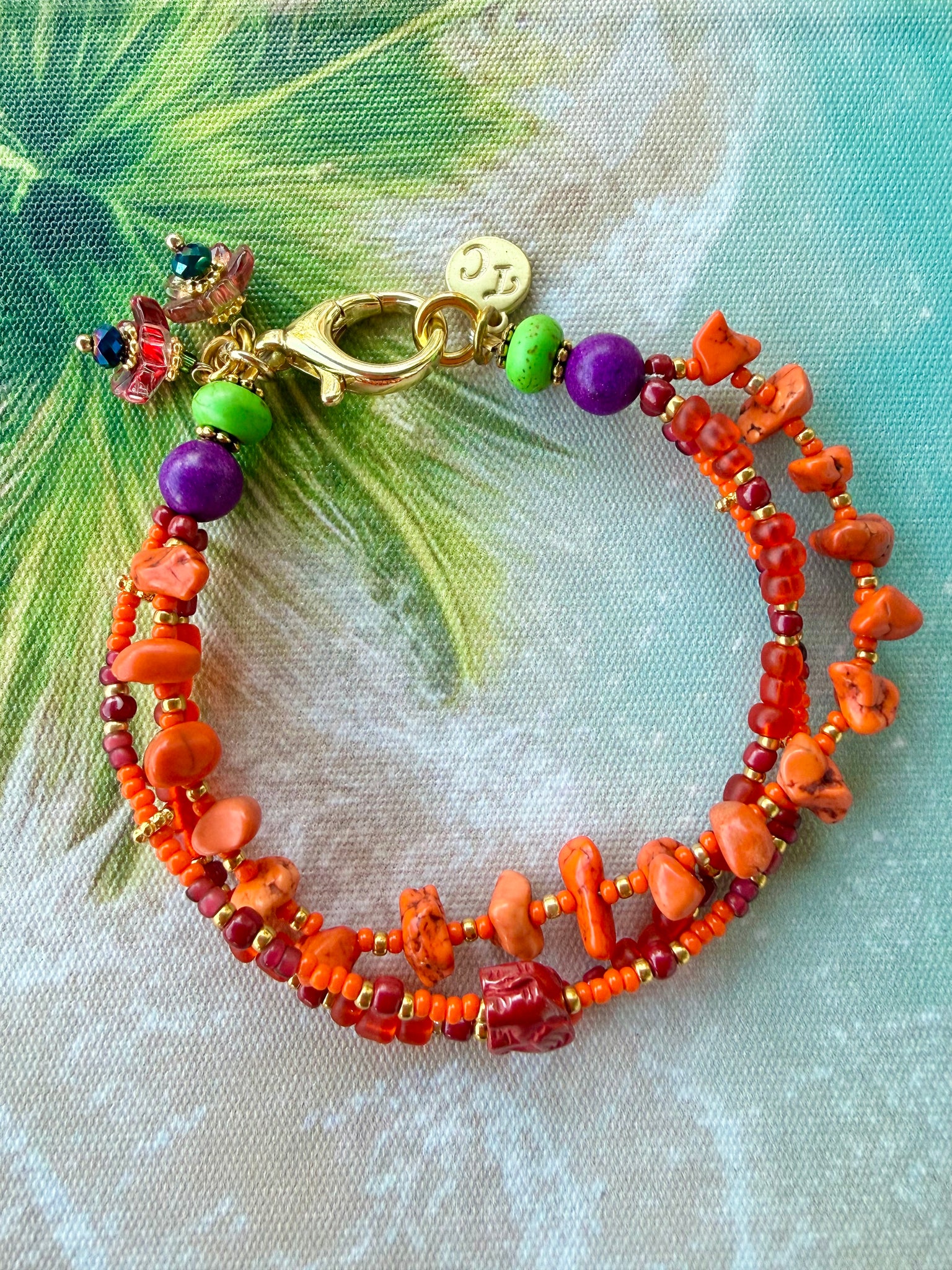 Sunset African Coral Elephant  Bracelet