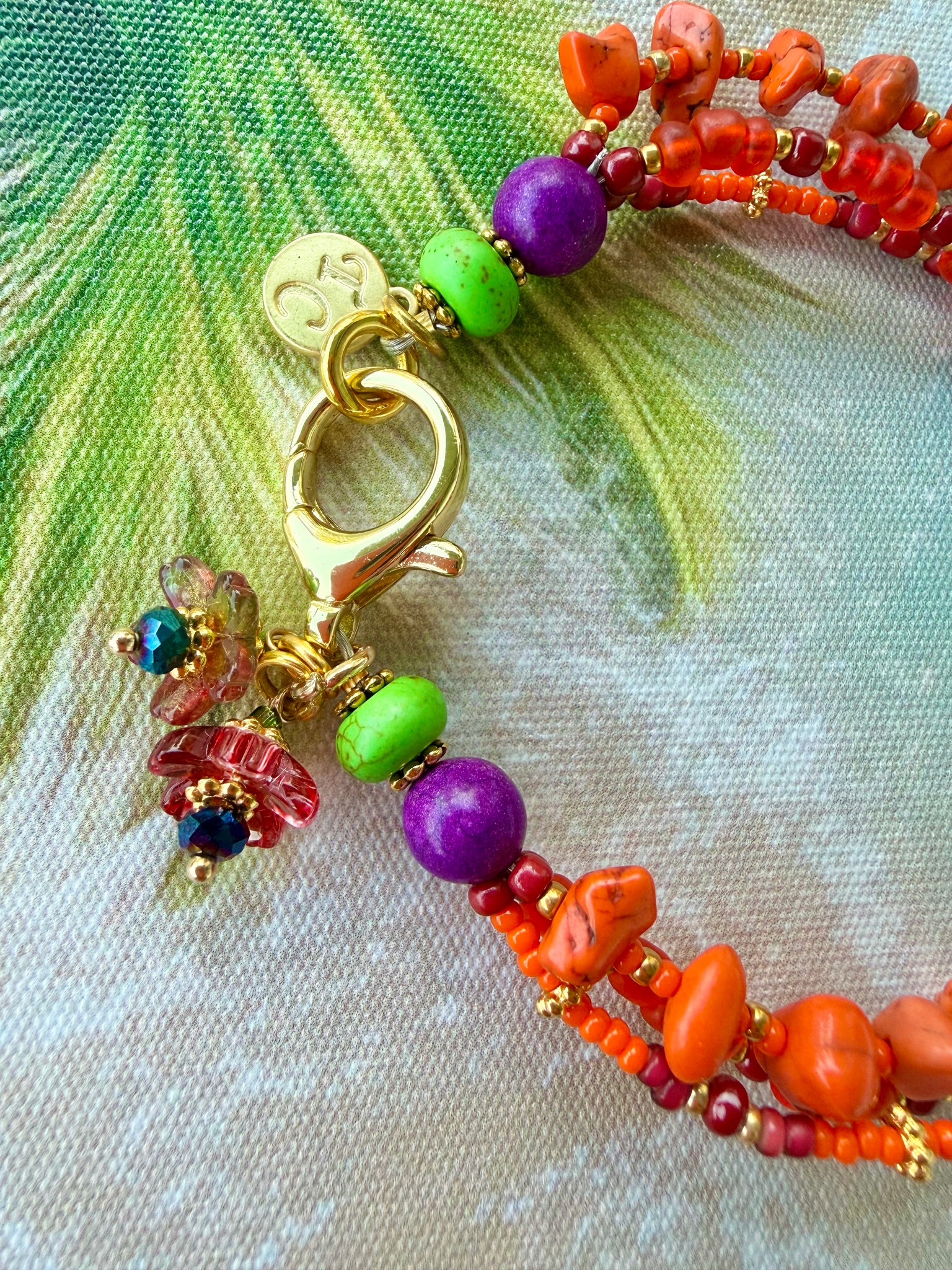 Sunset African Coral Elephant  Bracelet