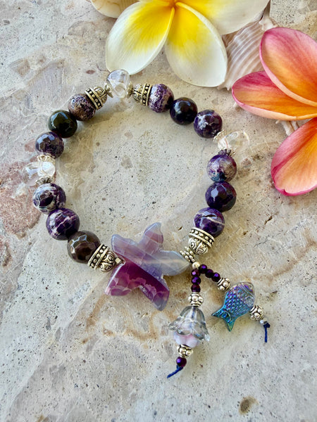 Amethyst Starfish Beaded Stone Silver Bracelet