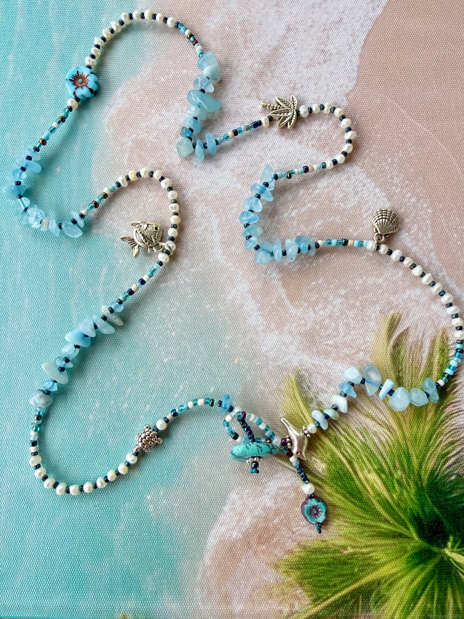 Coastal Ocean Blue Stone Pearl Bracelet