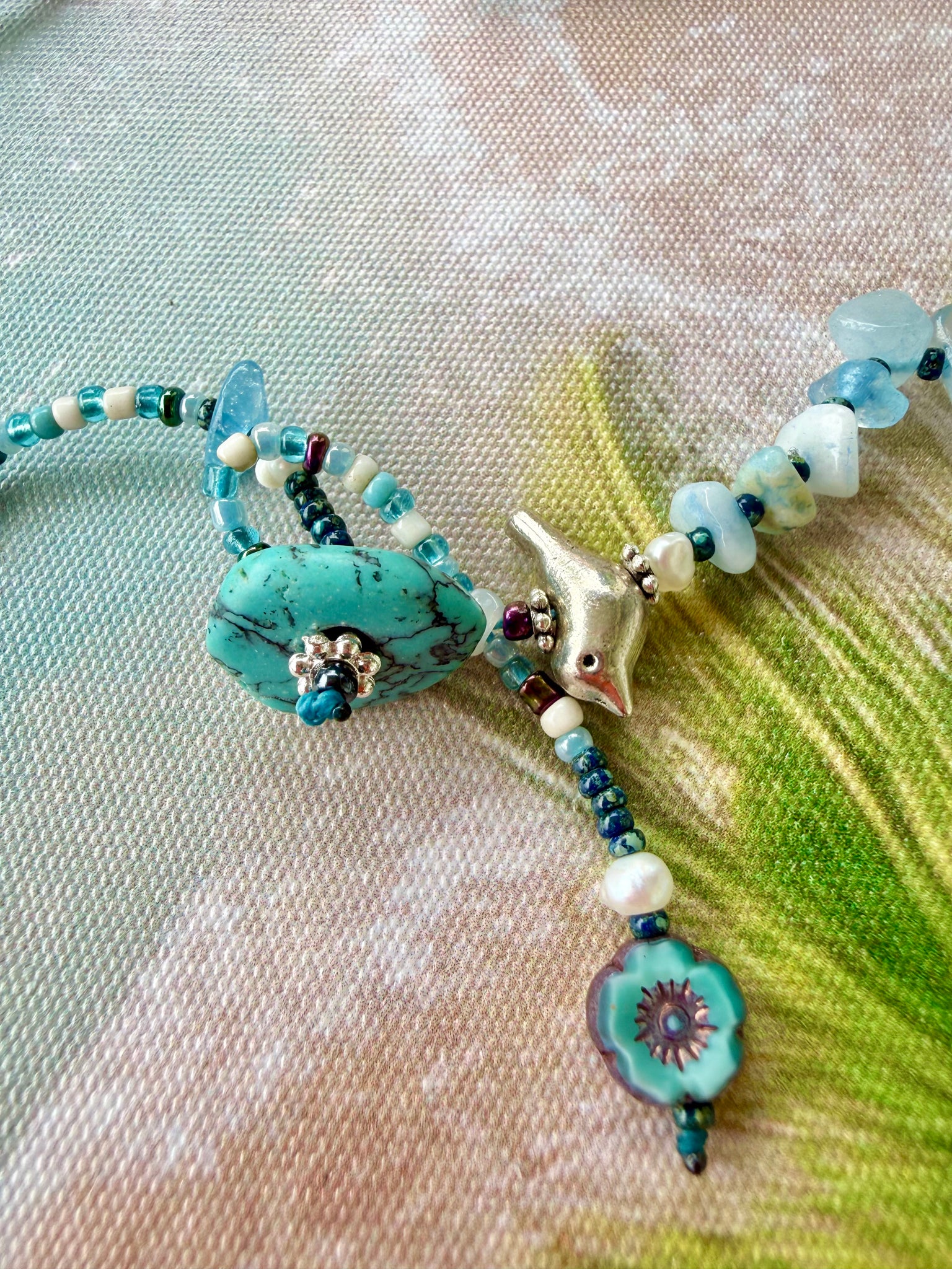 Coastal Ocean Blue Stone Pearl Bracelet
