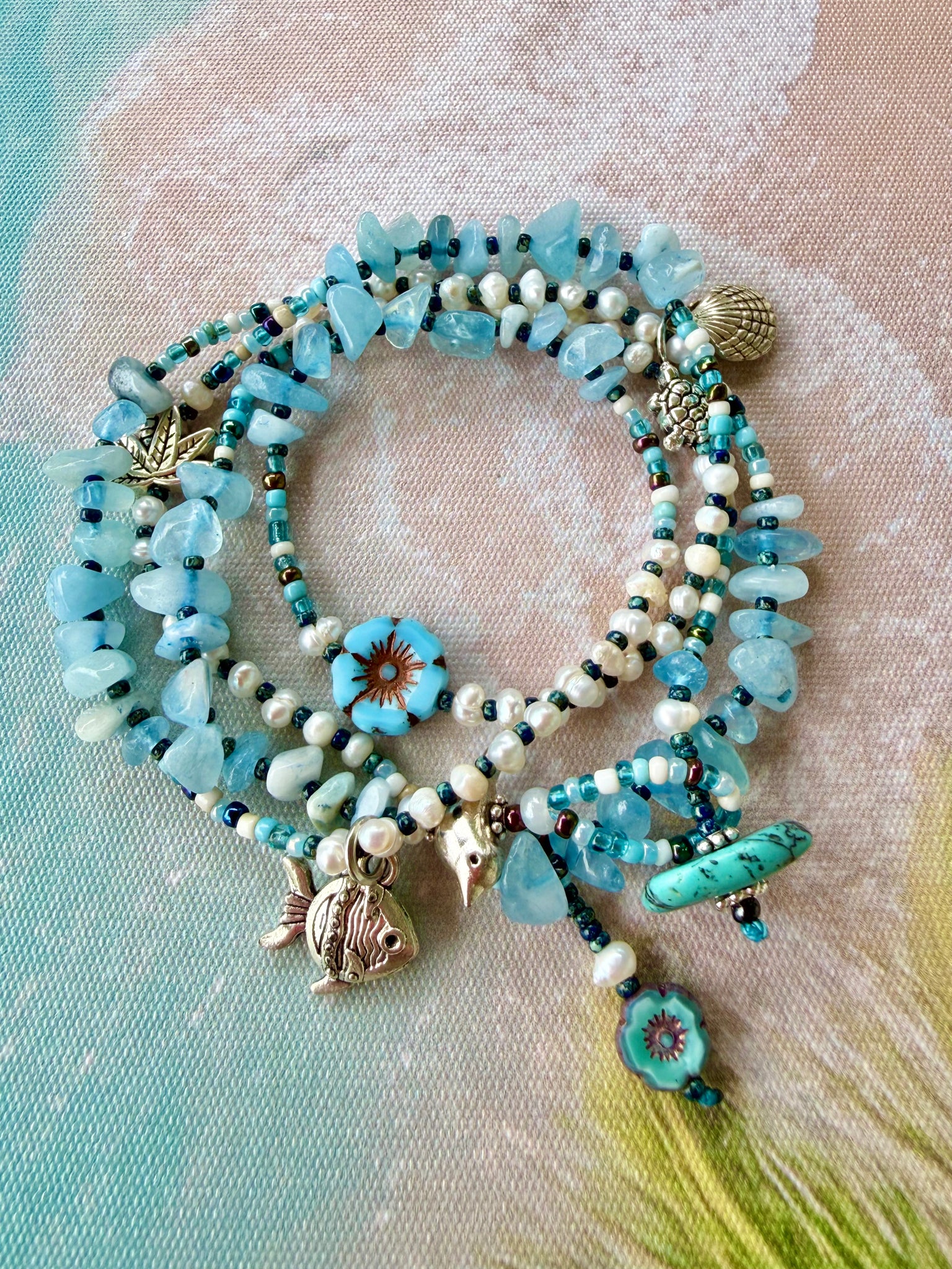 Coastal Ocean Blue Stone Pearl Bracelet
