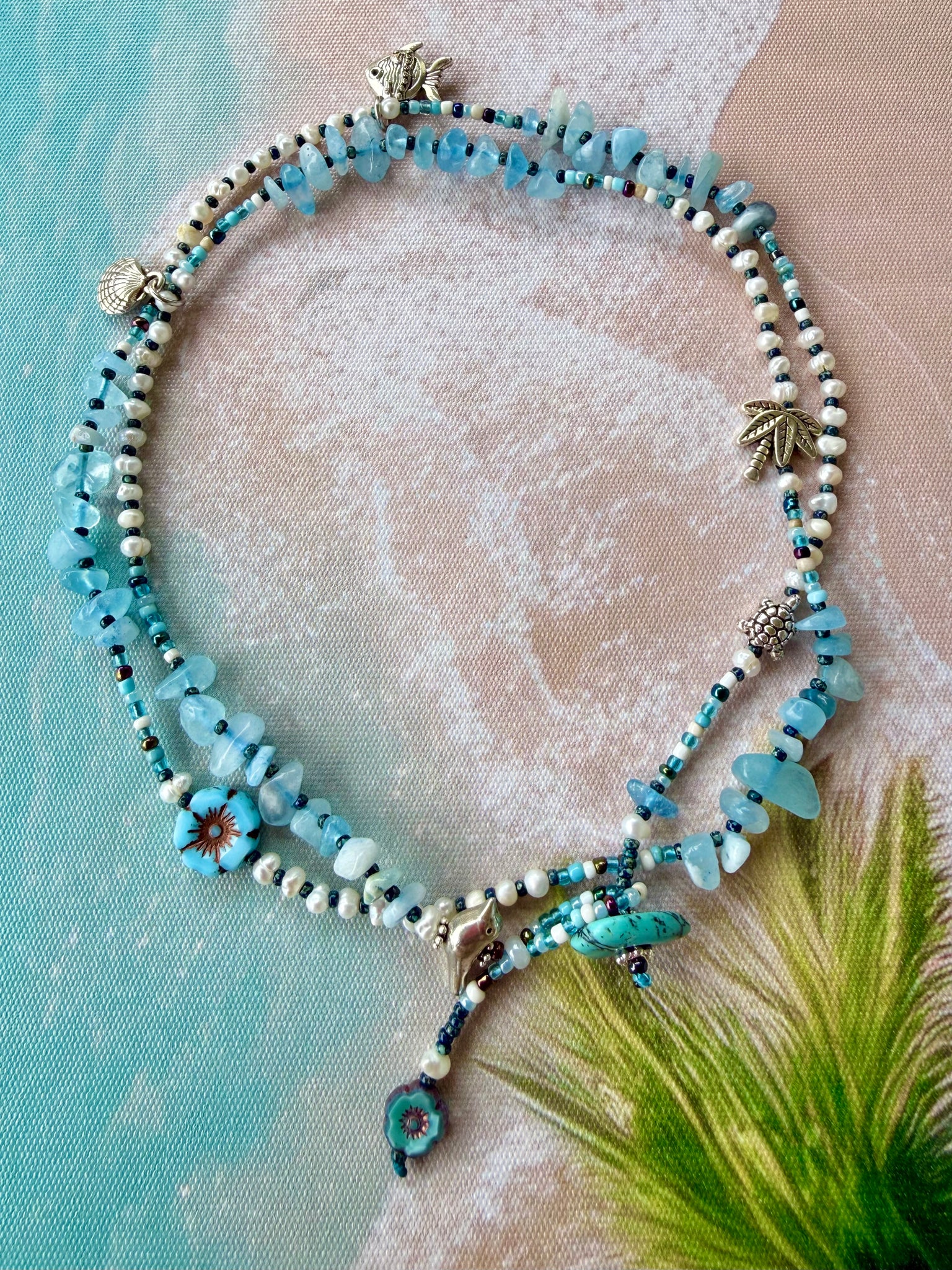 Coastal Ocean Blue Stone Pearl Bracelet