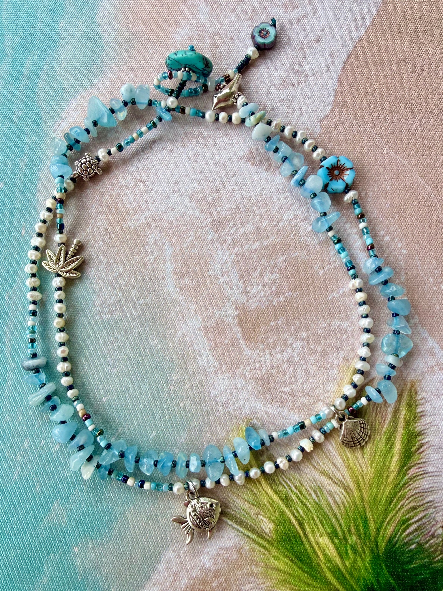 Coastal Ocean Blue Stone Pearl Bracelet