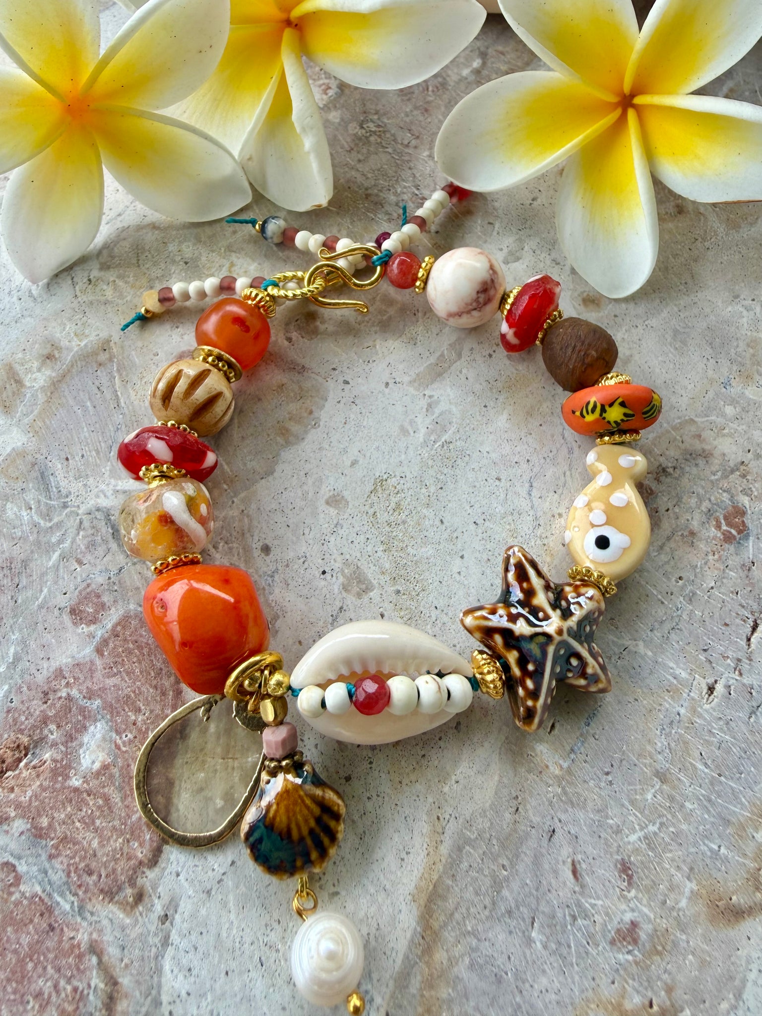 Cowrie Shell Beaded Charm Fish Bracelet