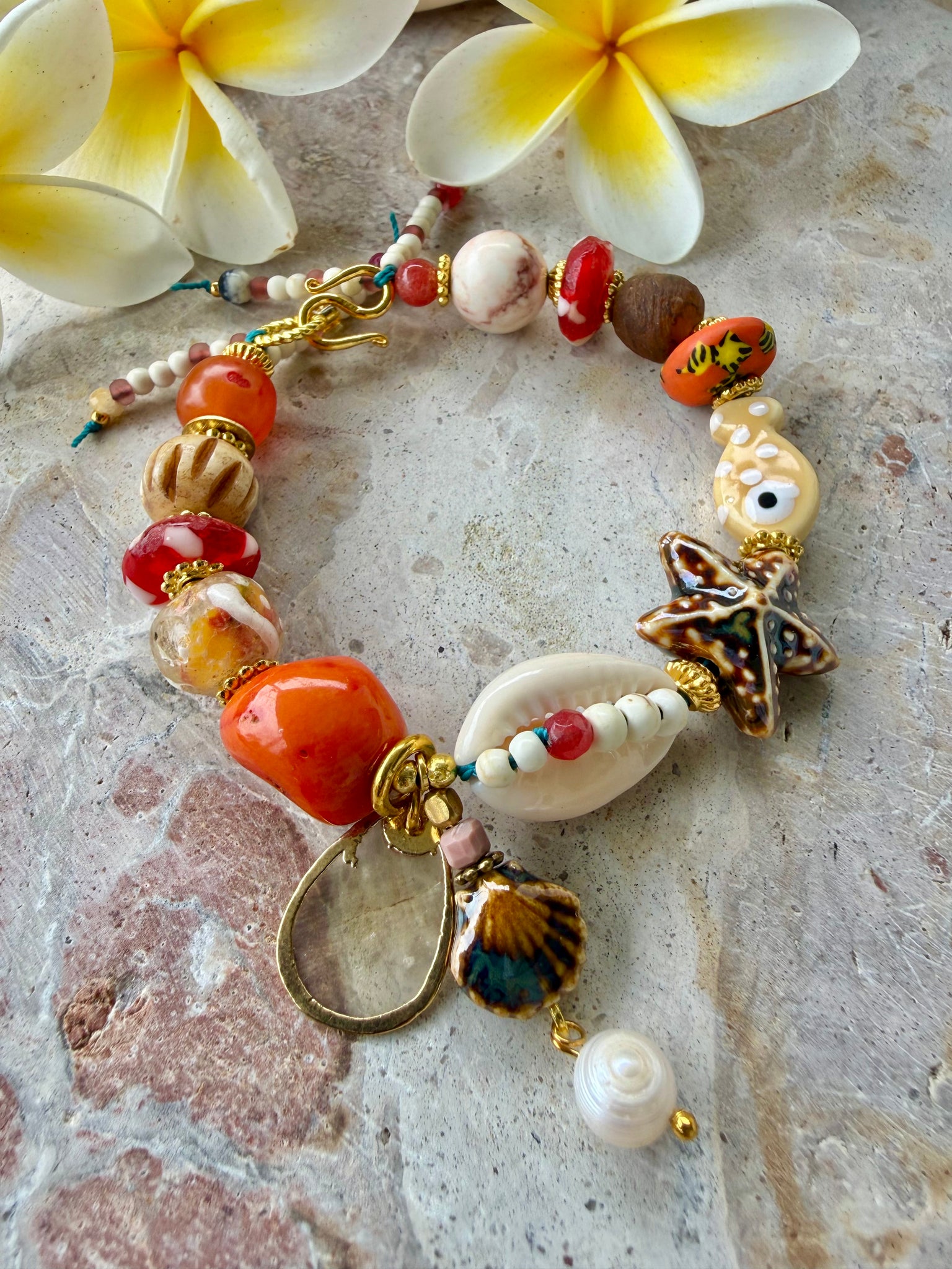 Cowrie Shell Beaded Charm Fish Bracelet