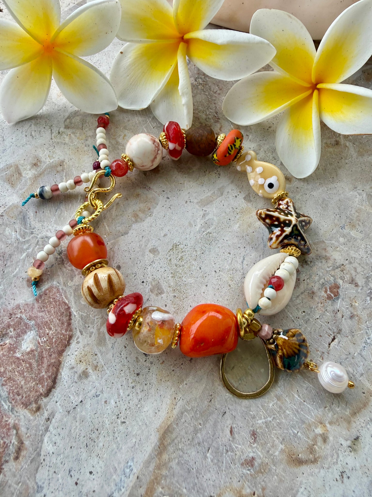 Cowrie Shell Beaded Charm Fish Bracelet