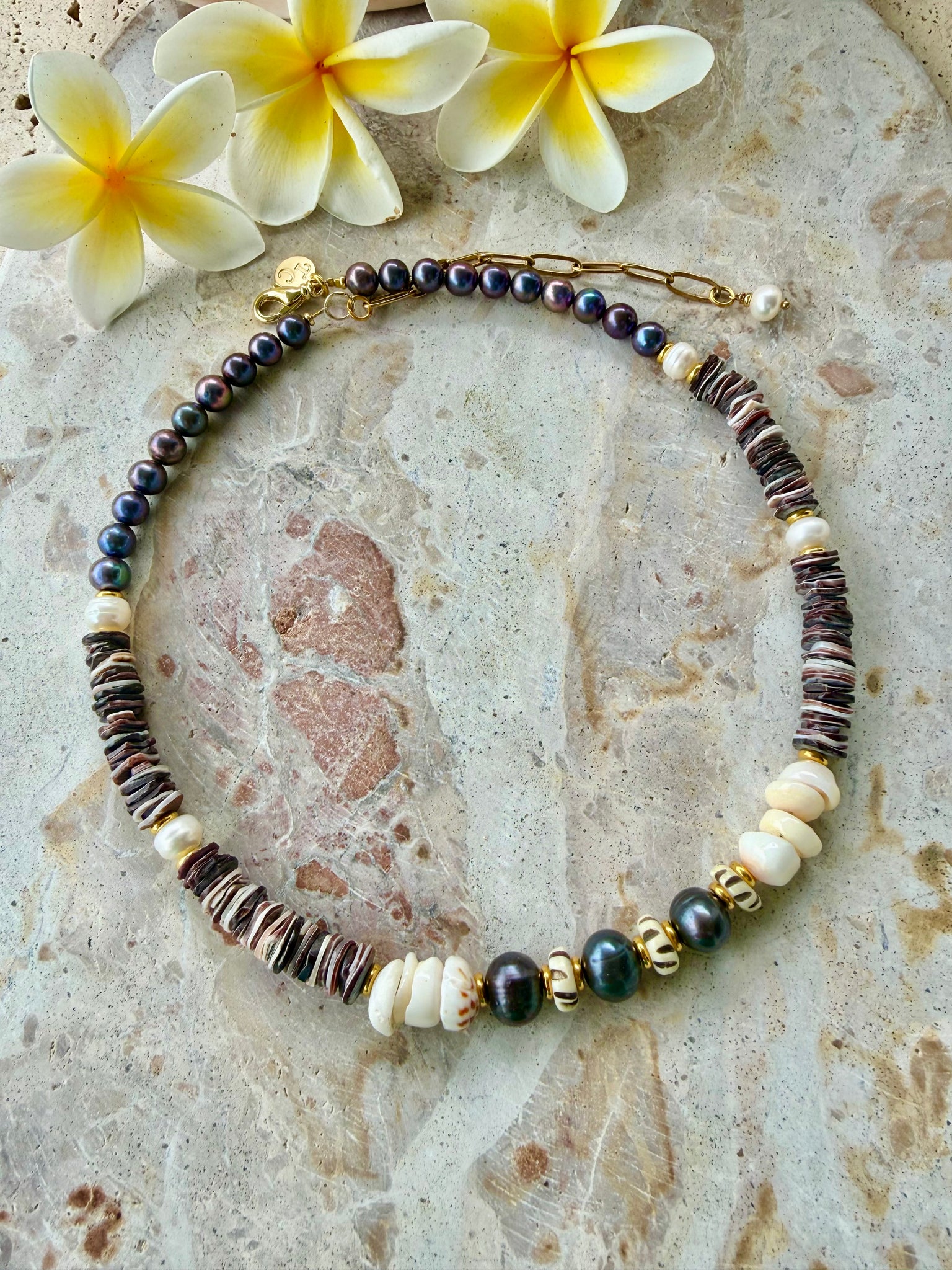 Tropical Pukka Shell Pearl Beaded Necklace