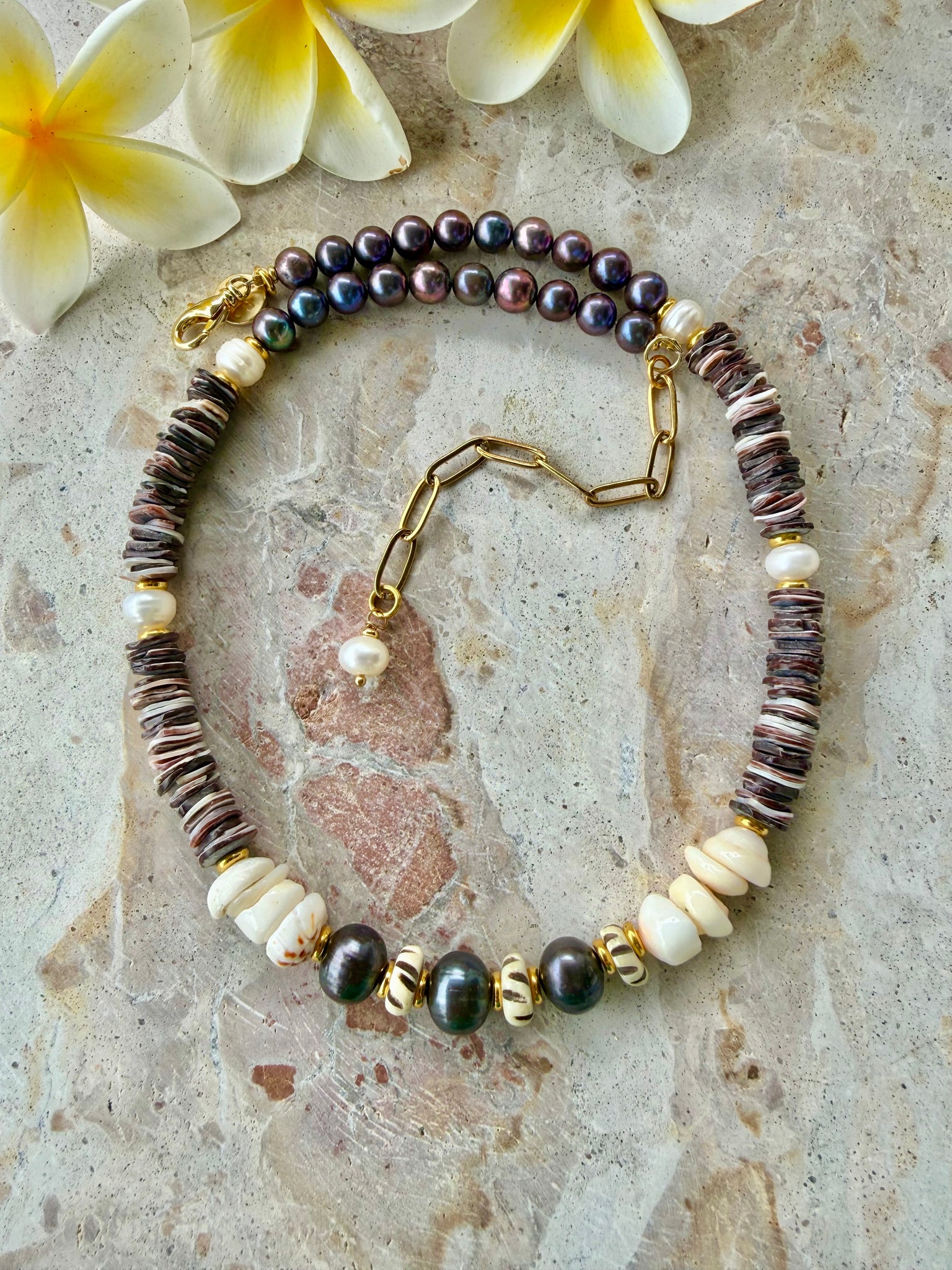 Tropical Pukka Shell Pearl Beaded Necklace