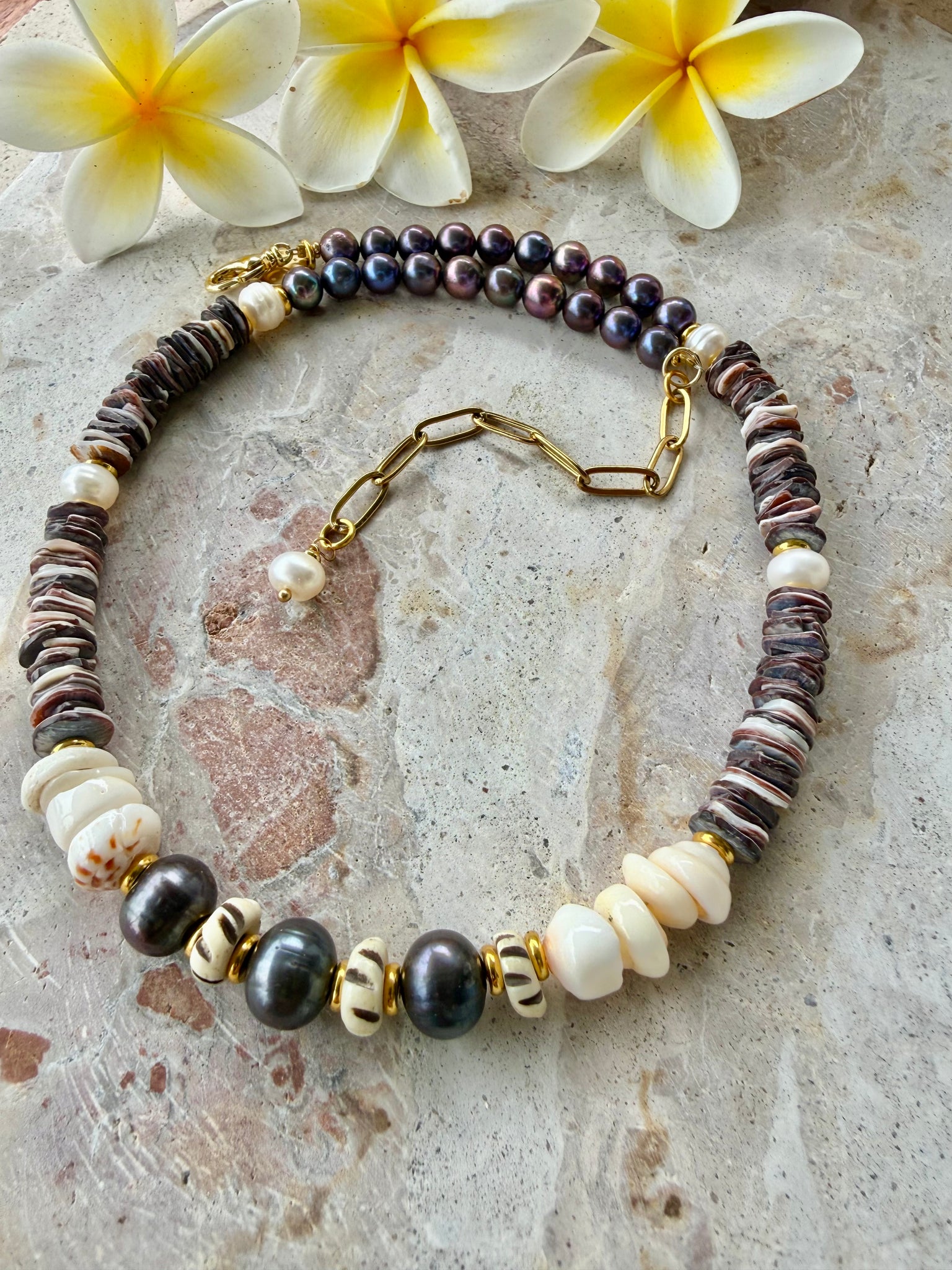 Tropical Pukka Shell Pearl Beaded Necklace